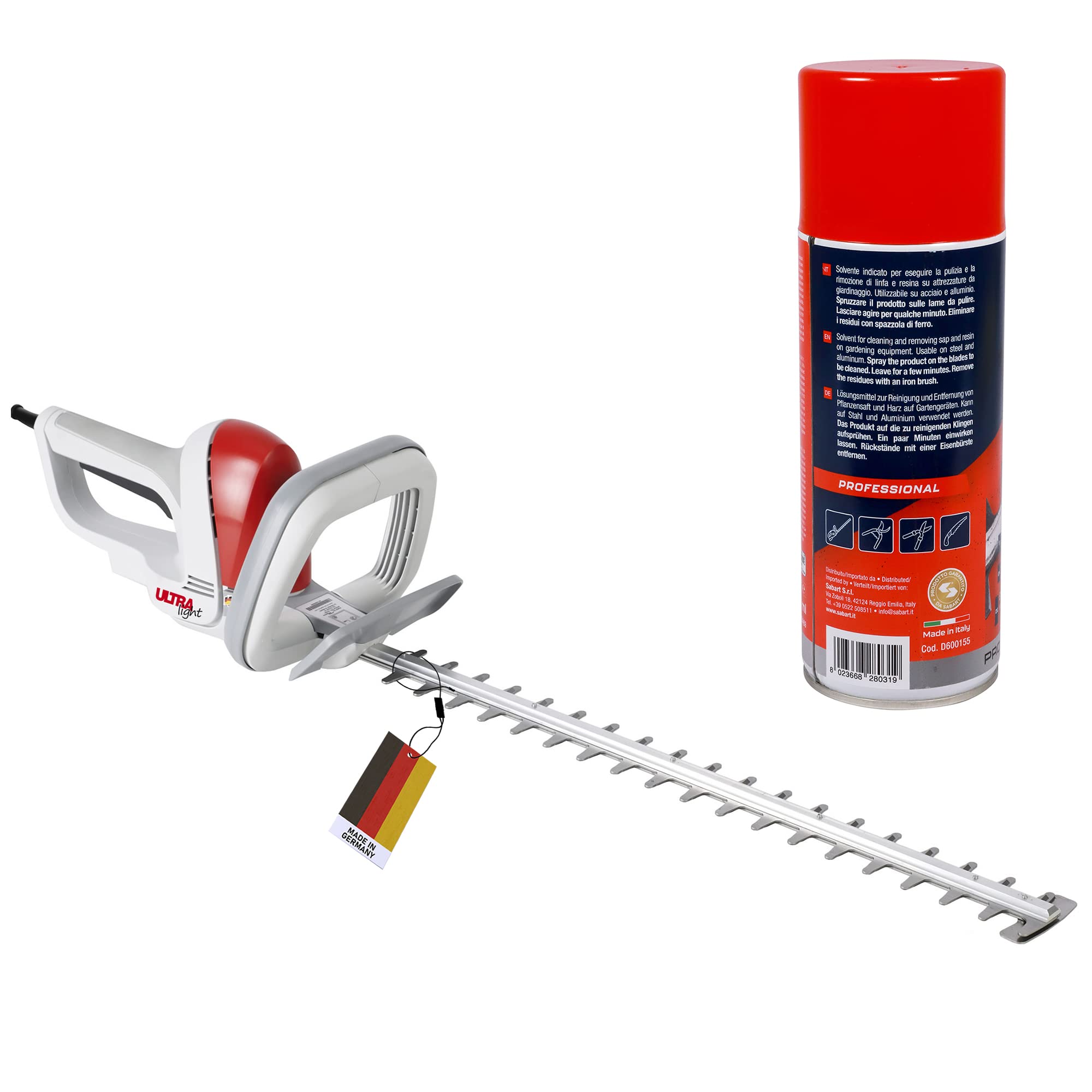 IKRA Elektro Heckenschere Ultralight FHS 1555, nur 2,6kg, inkl. Pflegespray | Made in Germany, 550 Watt, Schnittlänge 55cm, mechanischer Überlastschutz & Blockierschutz, patentierte Kabelzugentlastung