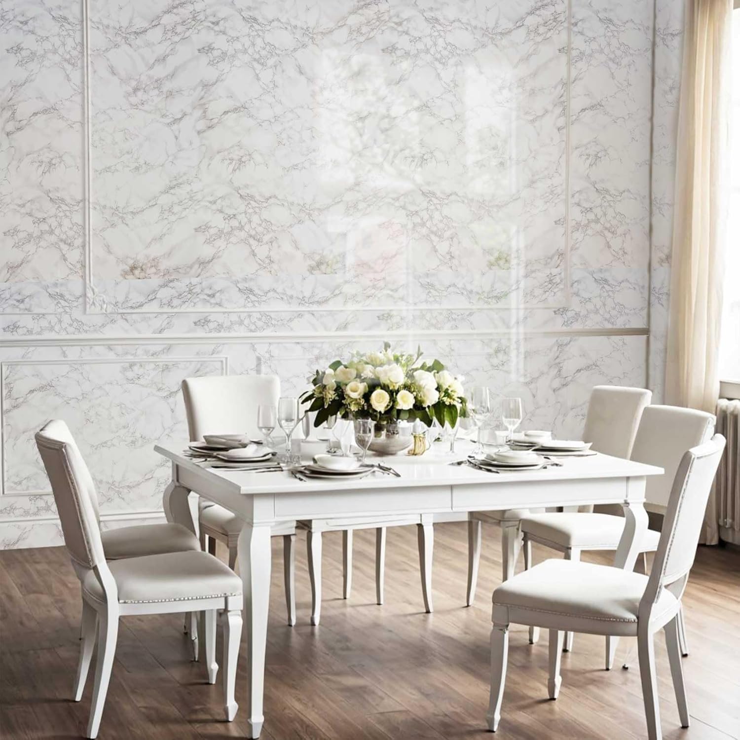 RoyalWallSkins Marble Peel and Stick Wallpaper Removable Waterproof Contact Paper for Countertops, Cabinets, Furniture Renter Friendly (High-Gloss White, 24" x 78.7")