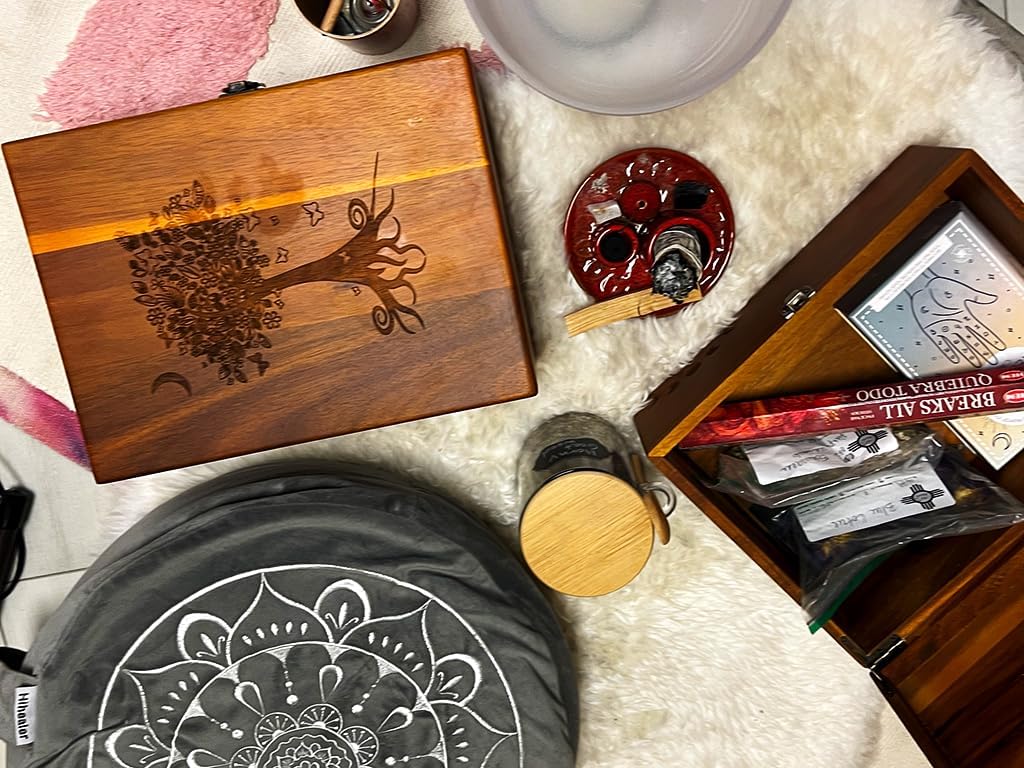 Tree of Life Large Premium Wood Keepsake Box with Hinged Lid and Metal Latch Storage Boxes with Lid Engraved Tree Design Gift Box Treasure StashBox