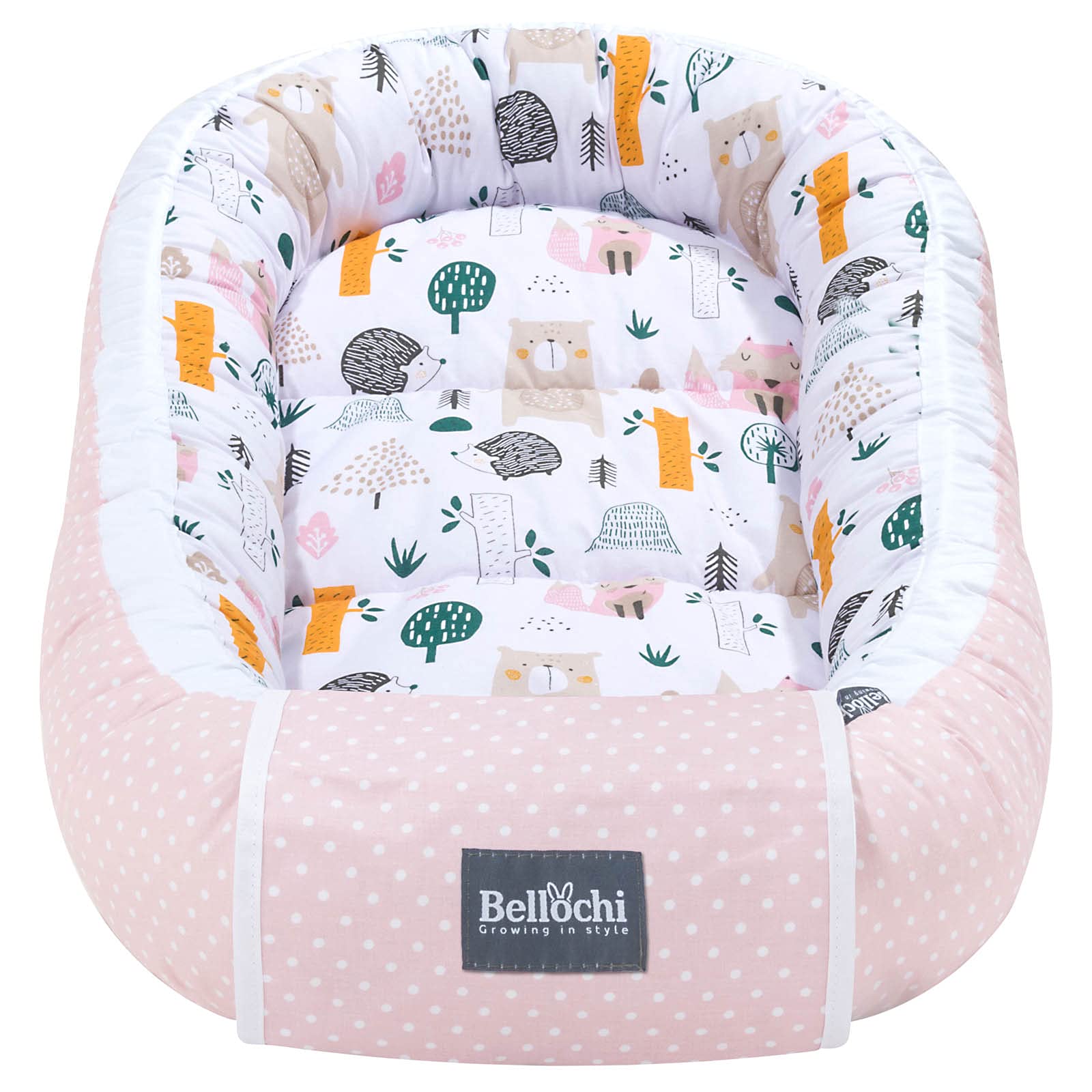 Bellochi Baby Nest Pod śpioszki dla noworodka, 100% bawełna, certyfikat Oeko-TEX, 90 x 60 x 12 cm, z krawędziami ochronnymi, las