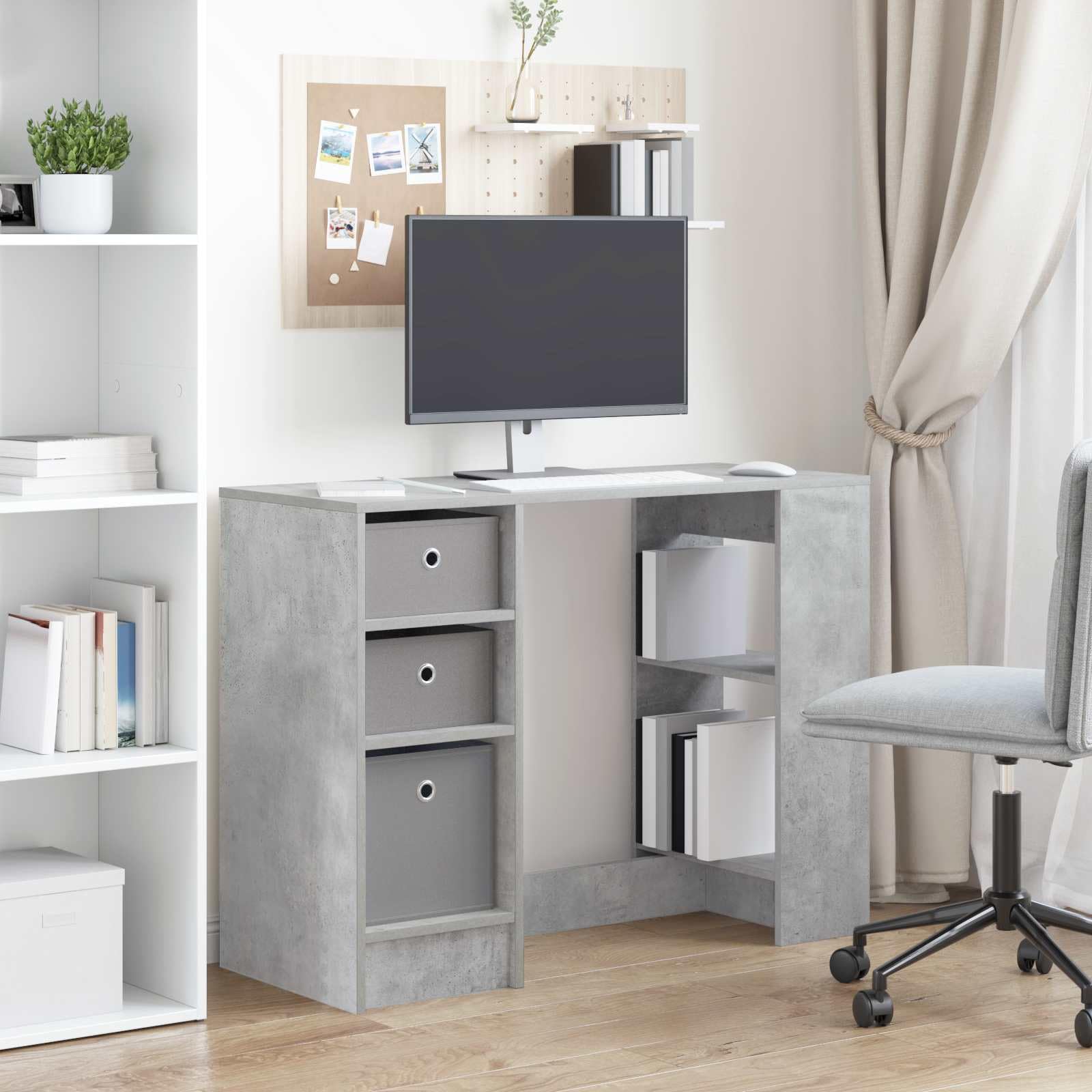 Scrivania Grigio cemento 100 x 40 x 75 cm Legno lavorato con cassetti