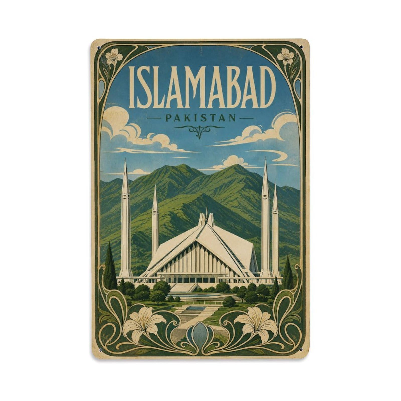 Vintage Travel Pakistan Islamabad Metal Tin Sign Plaque Wall Decor for Cafe, Club Bar, Office, Garden Metal Poster 8x12Inch