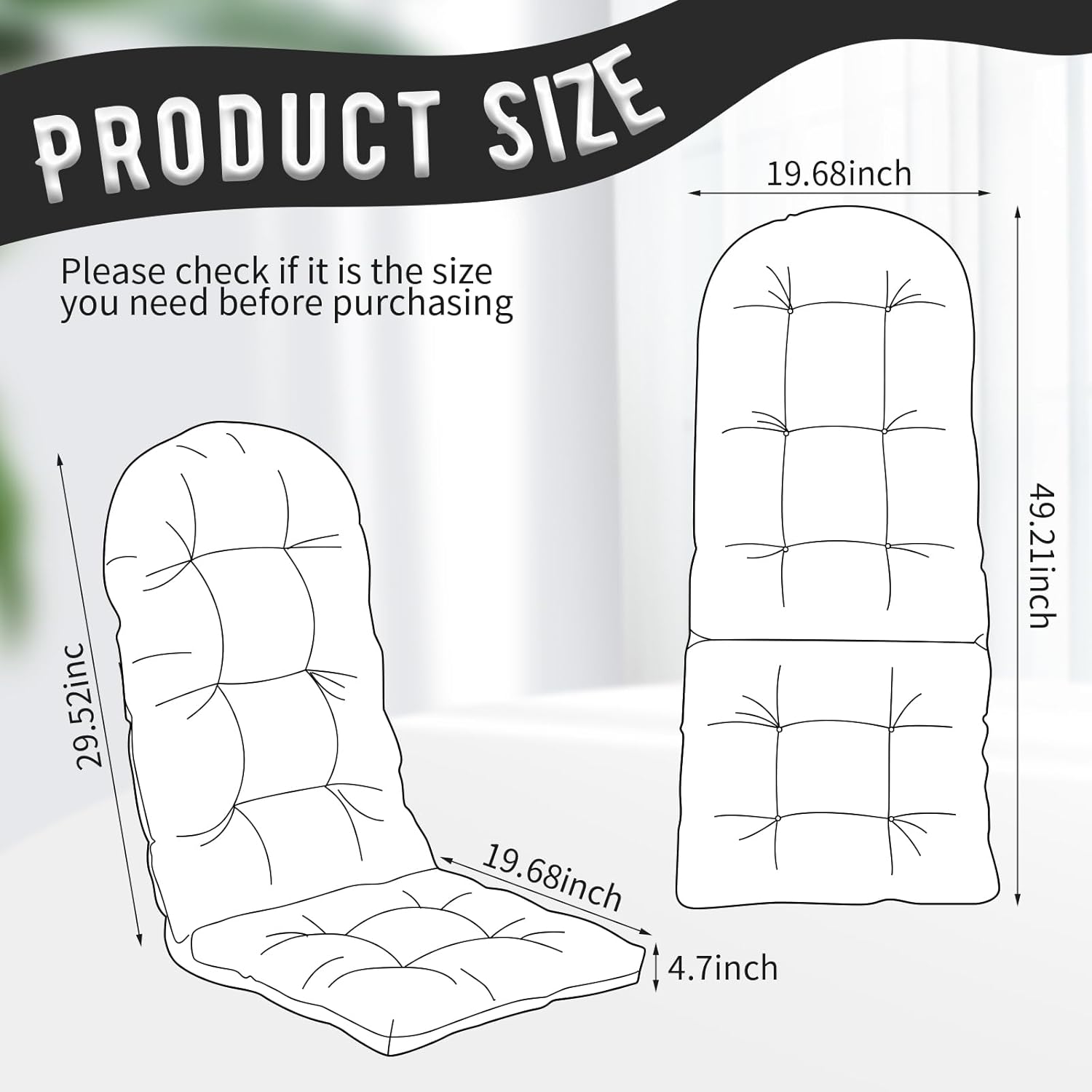 4 Pack Adirondack Chair Cushion, Waterproof Rocking Chair Cushion - Fade Resistant Patio Furniture Cushions, Thickened Patio Chair Pad for Outdoor and Indoor, 49x20x5 Inch