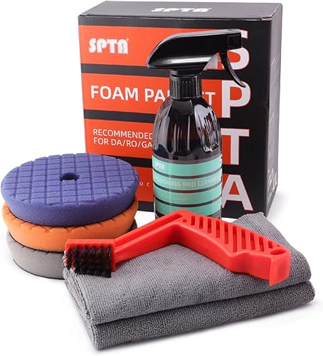 SPTA Kits de almohadillas de pulido para pulir, con 3 almohadillas de pulido de 6.3 pulgadas, limpiador de almohadilla de pulido de 16 onzas, 2
