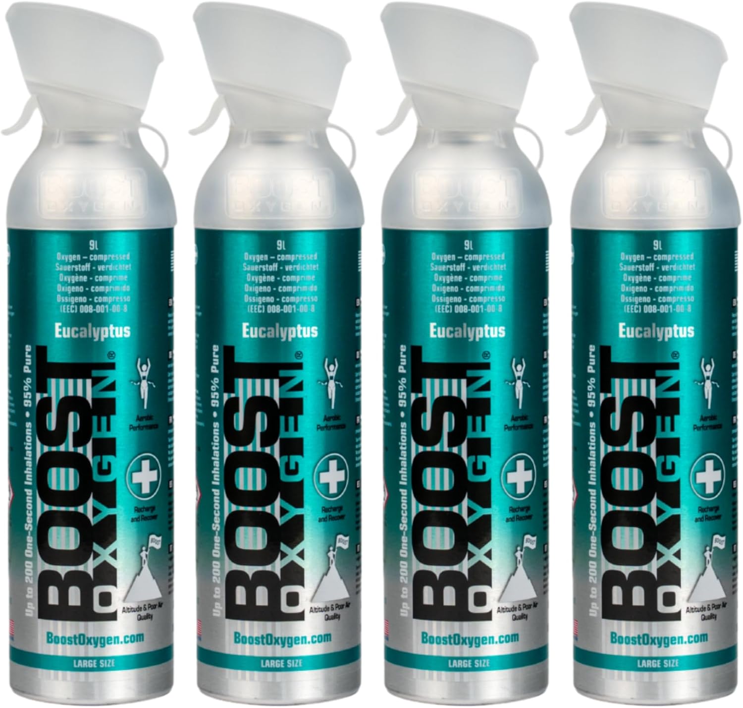 Boost Oxygen Large Menthol Eucalyptus Aroma 9L Tin Breathing Support for Aerobic Regeneration Altitude Performance & Health Pack of 4