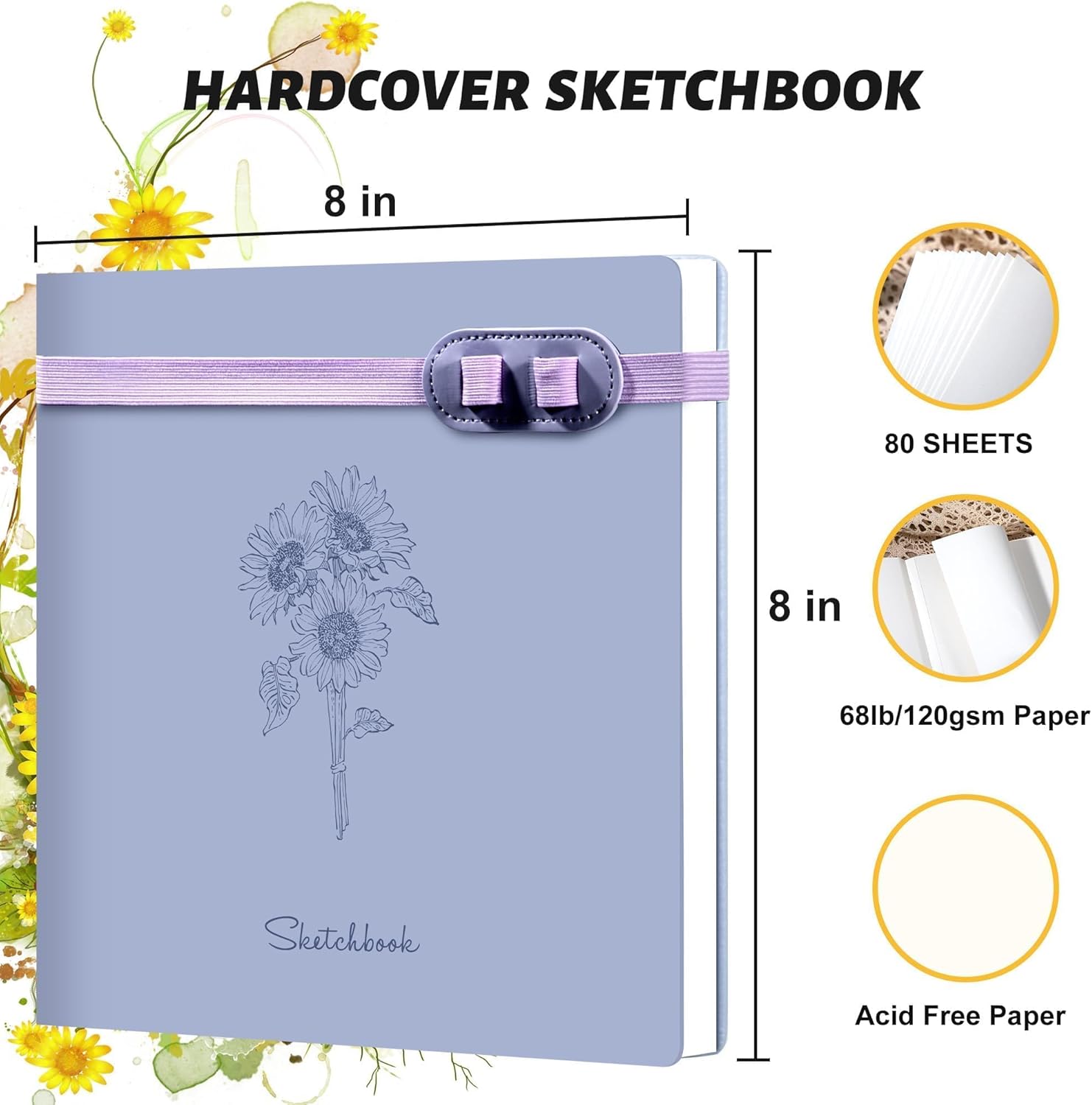 Yoment Hardcover Sketch Book, Sketchbook for Drawing with 2 Pencils, 150GSM Thick Paper, Square Art Sketch Book Drawing Paper Book 160 Pages Sketch Pad Journal for Women Adults,Gift Boxed,Purple
