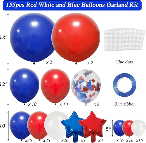 Miniatura 2 de RUBFAC Kit de arco de guirnalda de globos rojos, blancos y azules, globos del 4 de julio, decoraciones patrióticas, cumpleaños, boda, náutico,