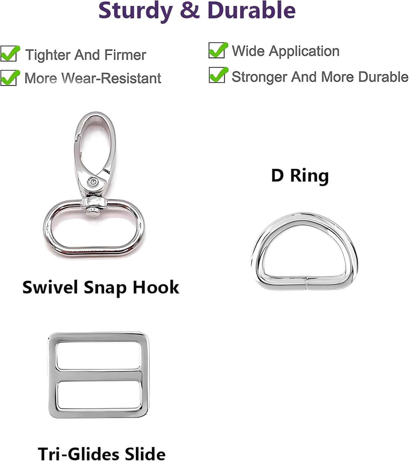 Goyunwell 1-1/2 inch Swivel Lobster Clasp with D Rings Tri Glide Swivel Hooks for Dog Collar Strap Hardware Purse Bag Making Silver - Image 3