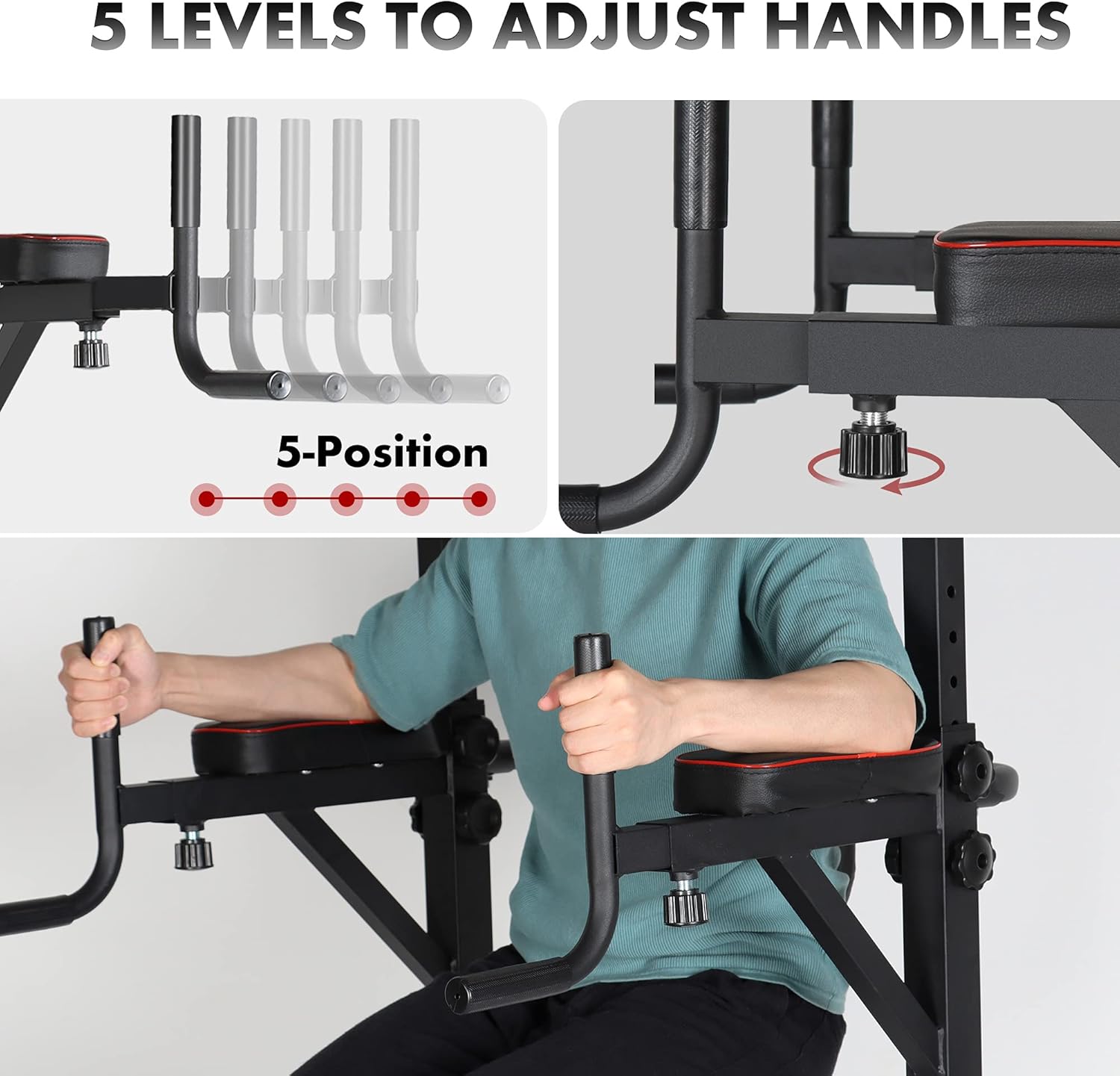 CDCASA Power Tower Dip Station Pull Up Bar Stand Adjustable Dip Stands for Home Gym Strength Training Workout Equipment Multi-Function Fitness Exercise 10 Levels Adjust Height : Sports & Outdoors