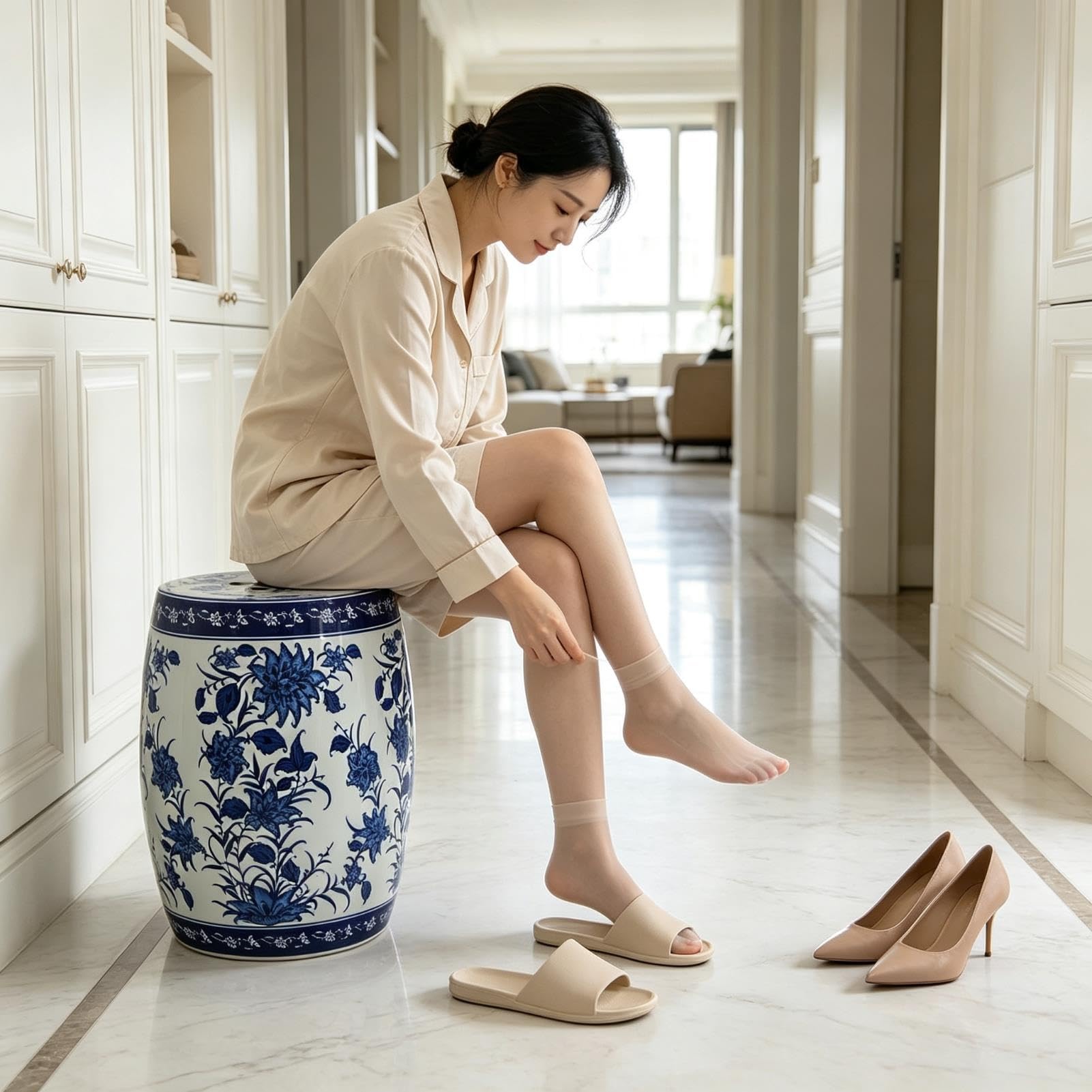 Dekoracyjny Ceramiczny Stołek Ogrodowy - Kwiatowy Chinoiserie Ceramiczny Stołek Do Bębna - Przeszklony Stołek Przewijania Ogrodu Na Zewnątrz, Salonu, Tarasu
