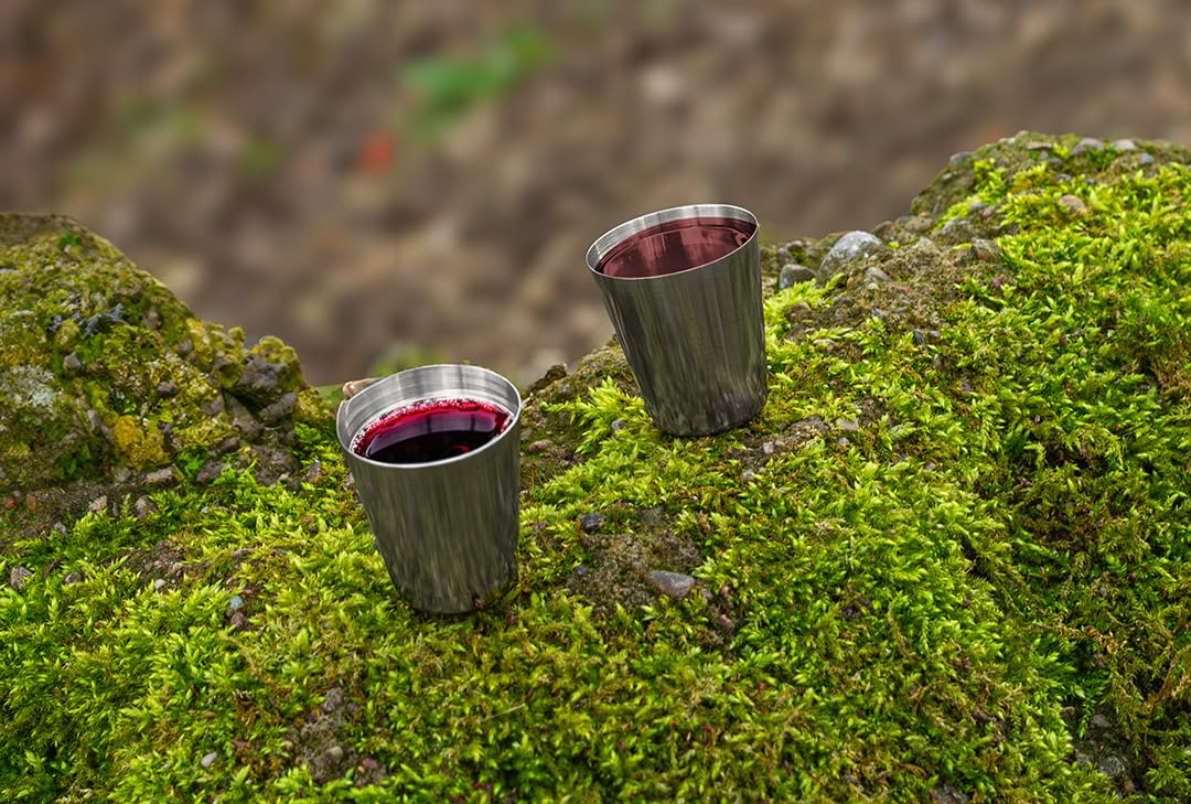 NEO TOOLS 6 sztuk kieliszków do wódki 30 ml ze stali nierdzewnej z czarną skórzaną torbą - metalowe kubki kempingowe - kieliszki do shotów outdoorowych - wielokrotnego użytku