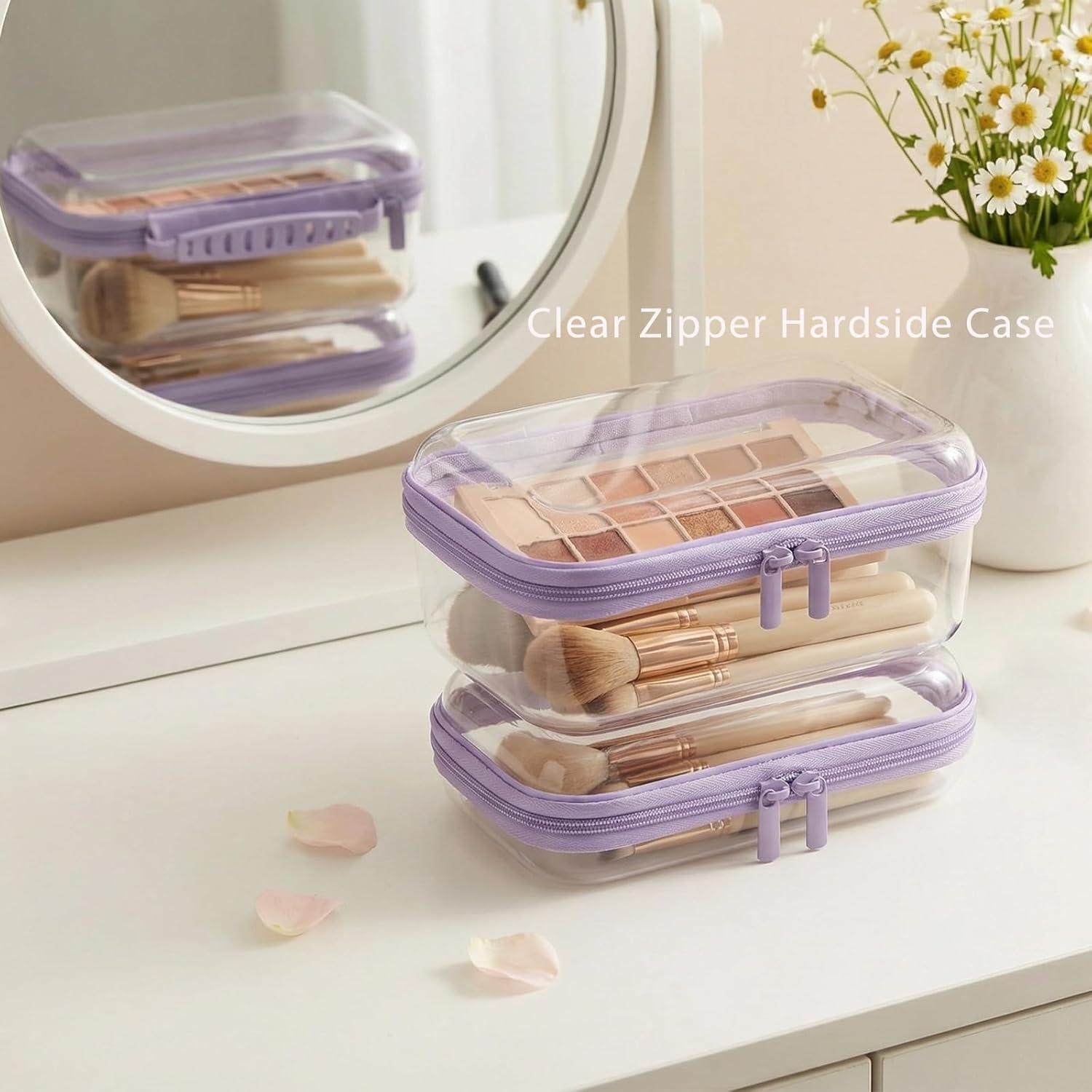 3 Pack Clear Hard Shell Zipper Case with Handle Waterproof PET Hard Plastic Storage Pouches for Toiletry Makeup Cosmetic Toys Art Supplies Case Bag Organizer Travel Essentials