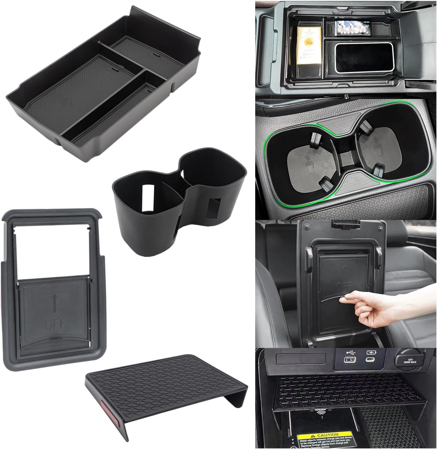 Cup Holder Insert Center Console Organizer Tray 4PCS Fit for Honda CRV Accessories 2025 2024 2023 CR-V LX, EX, EX-L, Sport, Sport-L Hybrid, Sport Touring Hybrid Interior Accessories