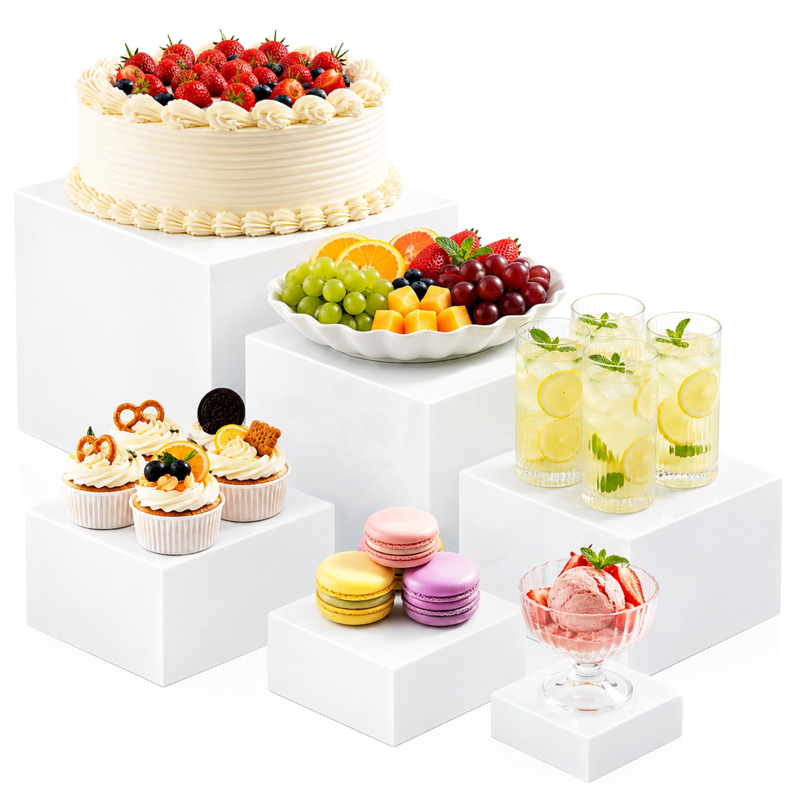 Lot de 6 Presentoir A Gateau Acrylique, 3-8 Pouces Presentoir Aperitif Buffet avec fond creux, Plateau Aperitif Mariage pour Bijoux,Figurines,Bonbons, 20.3/17.8/15 .2/12.7/10.2/7.6cm