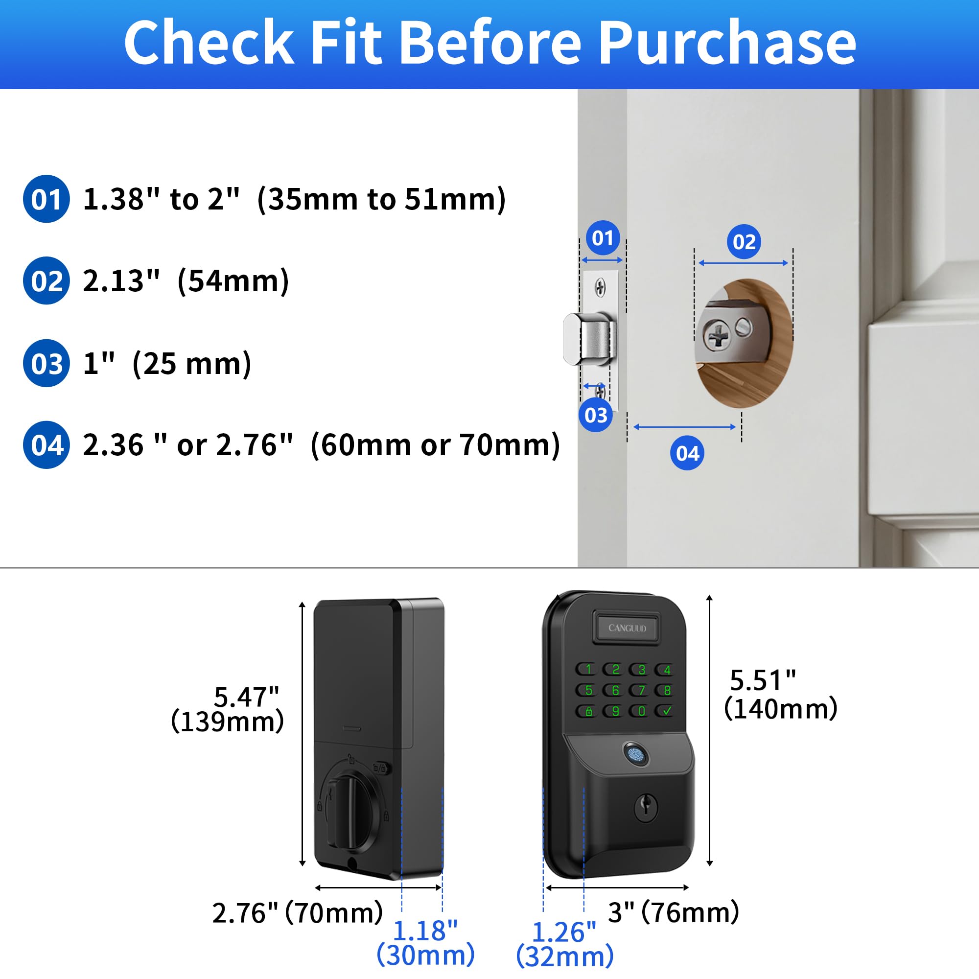 Cerradura electrónica de puerta de entrada sin llave, cerradura inteligente con teclado para puerta delantera con control de huellas dactilares y aplicación, cerrojo funciona con Smart Life
