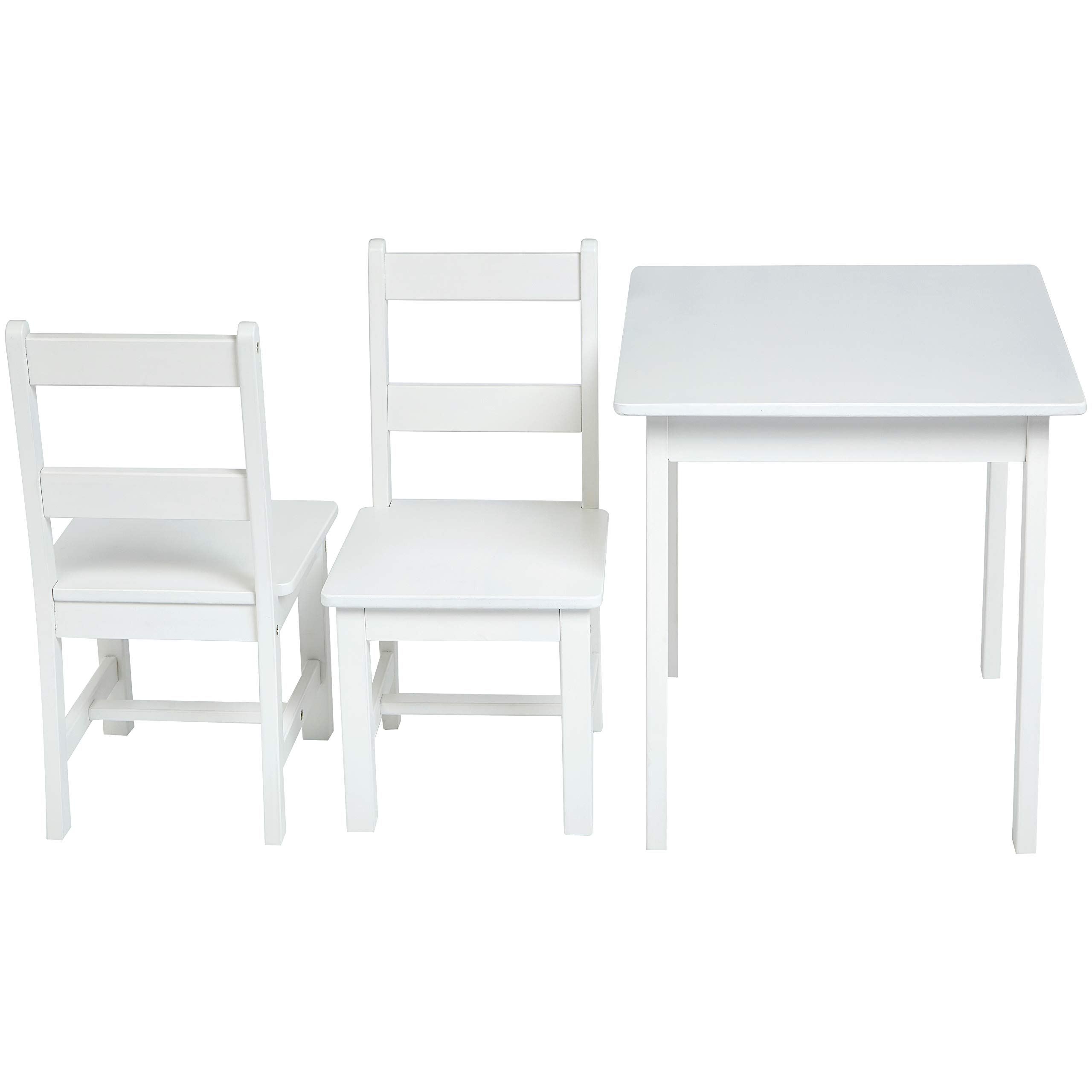 Amazon Basics Kids Solid Wood Table and 2 Chair Set, White