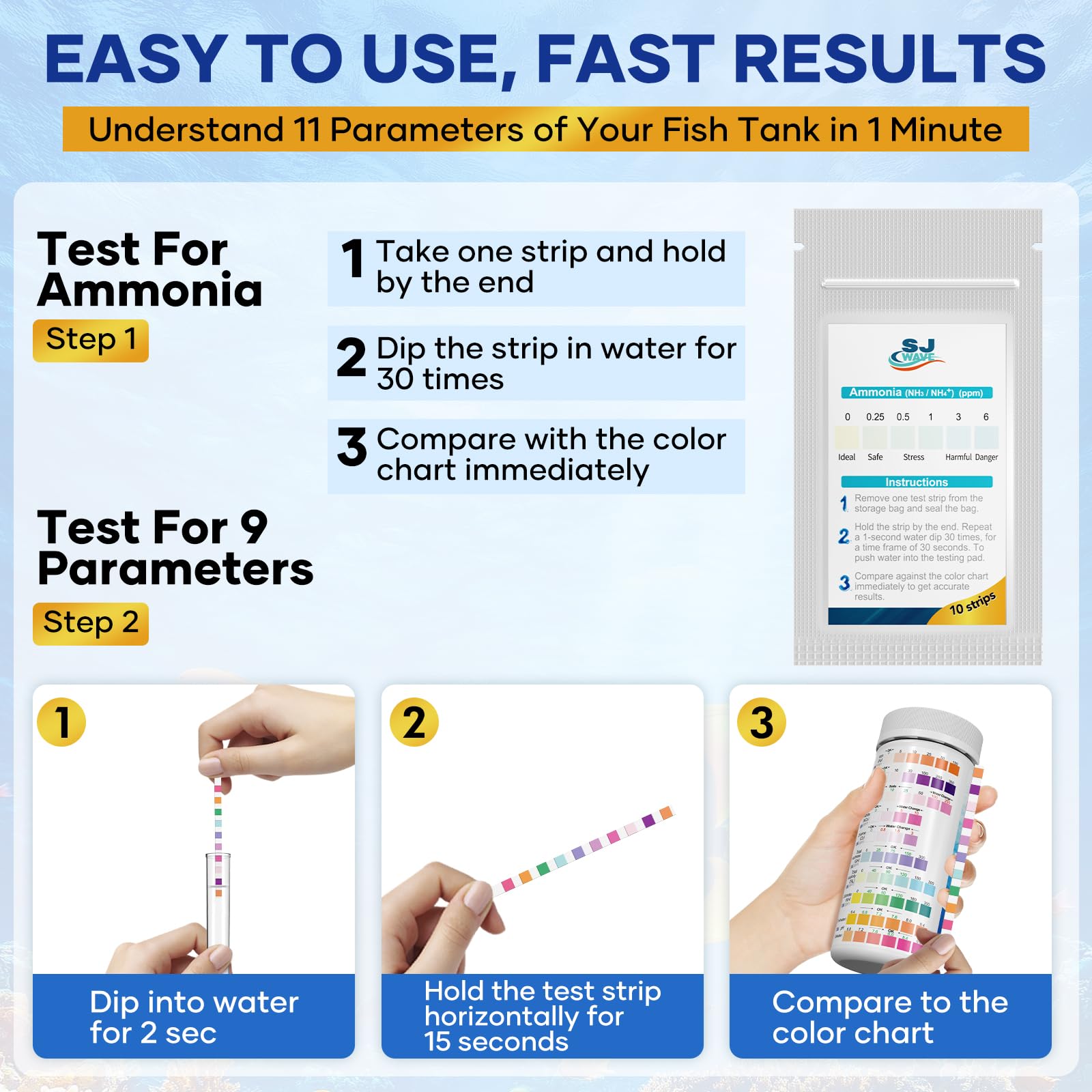 11 in 1 - Aquarium Test Strips | 950 Tests - 150 Strips | Fish Tank Aquariums Water Test Kit & ebook | Aquarium Thermometer | Fish Tank Water Testing Kit Includes 50 Ammonia Strips | Versatile Usage - image 4