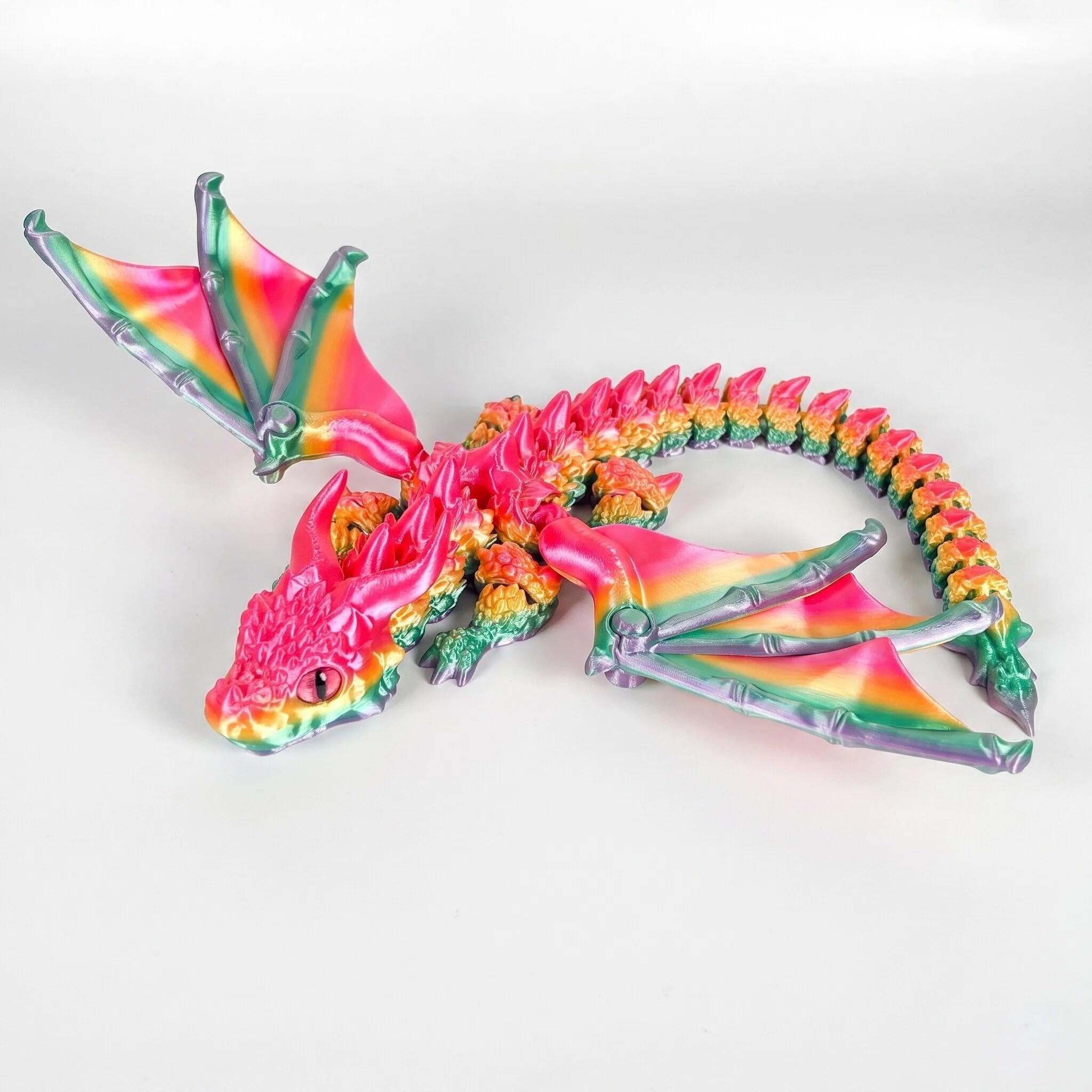 Mtbricey 3D Printed Dragon With Wings 30cm/12 inch Articulated Crystal Wing Dragon Toy Large Poseable Fidget Dragon Figurine Eco-Friendly PLA Fantasy Desktop Pet Decor Gift for Adults (Red)