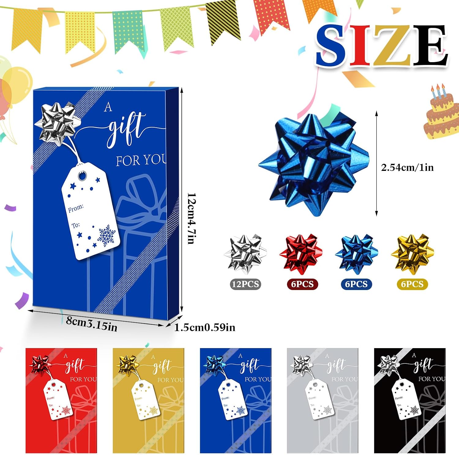 TecUnite 30 Pcs Gift Card Box Holders Gifts for You Present Greeting Card Holder with Paper Tags and Bows Mini Favor Wrapping Boxes for Holiday Party (Classic Color, Festival)