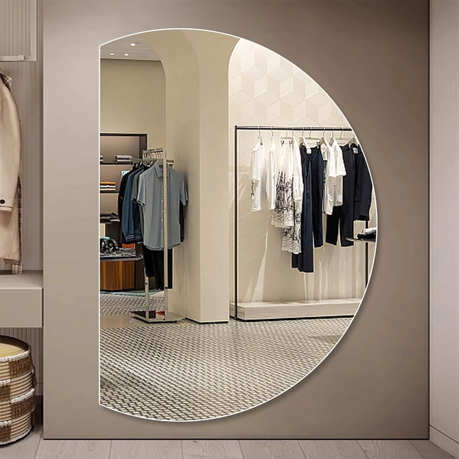 Naścienne lustro łazienkowe, półokrągłe lustro przeciwmgielne Smart Touch, 3 kolory lekkie lusterko kosmetyczne, 119 cm duże lustro do dekoracji domu, lustro o pełnej długości (lewe cięcie,