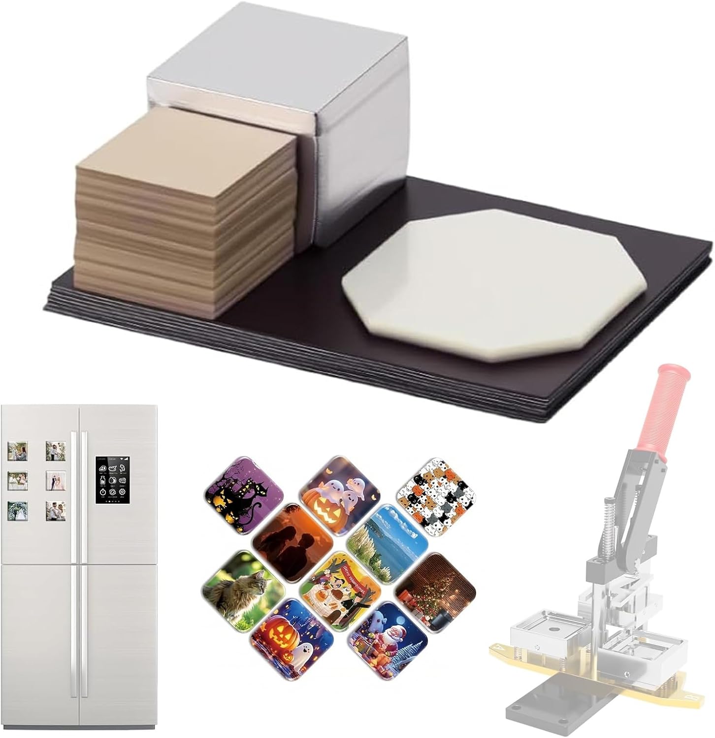 100 Sets 63.5×63.5 mm Square Fridge Magnet Supplies Kit, DIY Photo Refrigerator Magnet Making Materials with Clear Film, Metal Shell, Magnet and Cardboard(1000 Set,2.5x3.5in)