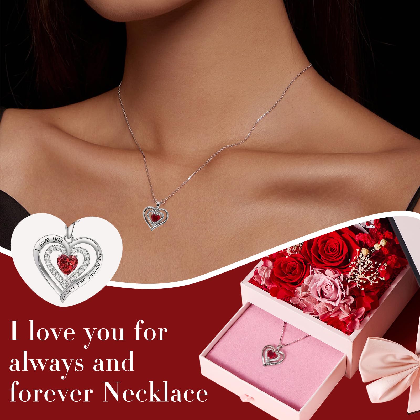 Rose Eternelle Cadeau pour Femme pour la Fête des Mères | Roses Uniques Conservées Fleurs avec Ours Rose et Collier Cadeaux pour Maman,Épouse,Grand-Mère | Anniversaire,Fête des Mères,Anniversaire