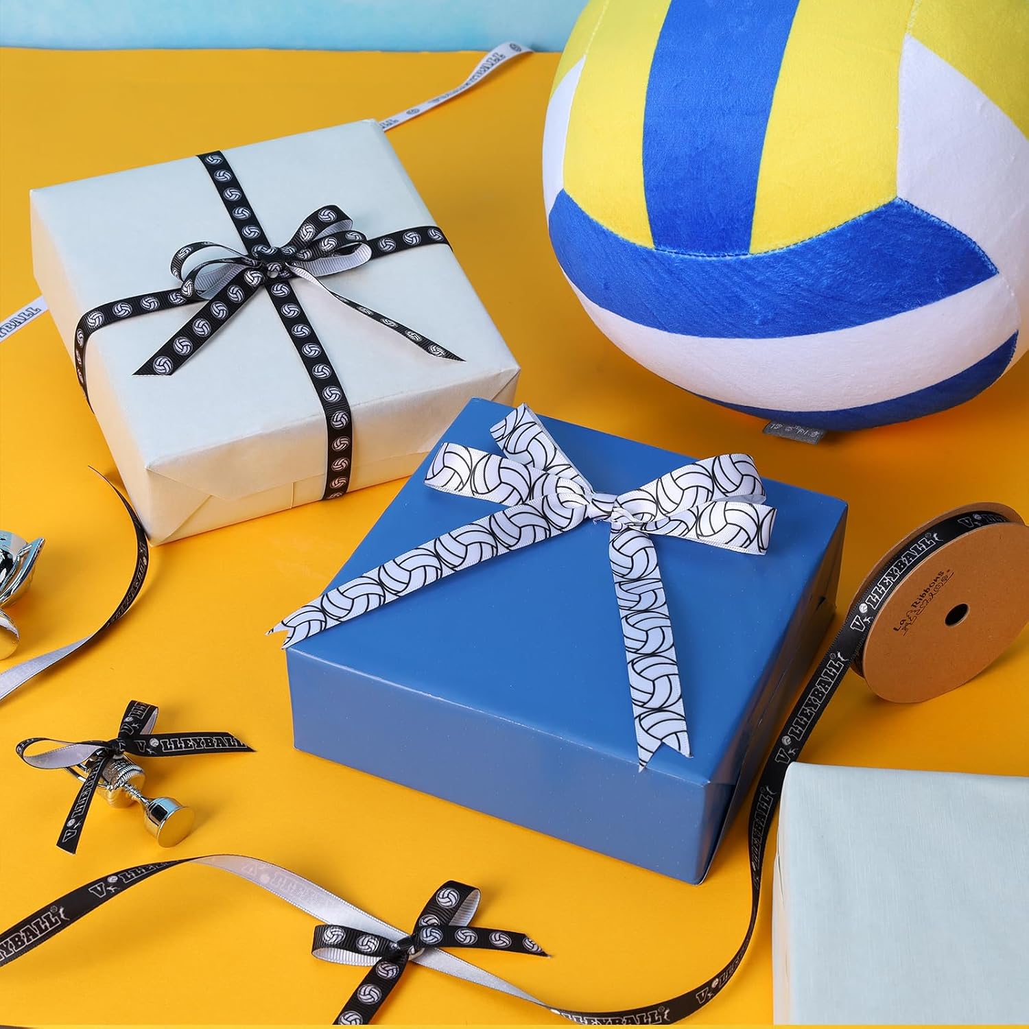 LaRibbons Volleyball Ribbon Set, Satin, Grosgrain and Elastic for Hair Bows