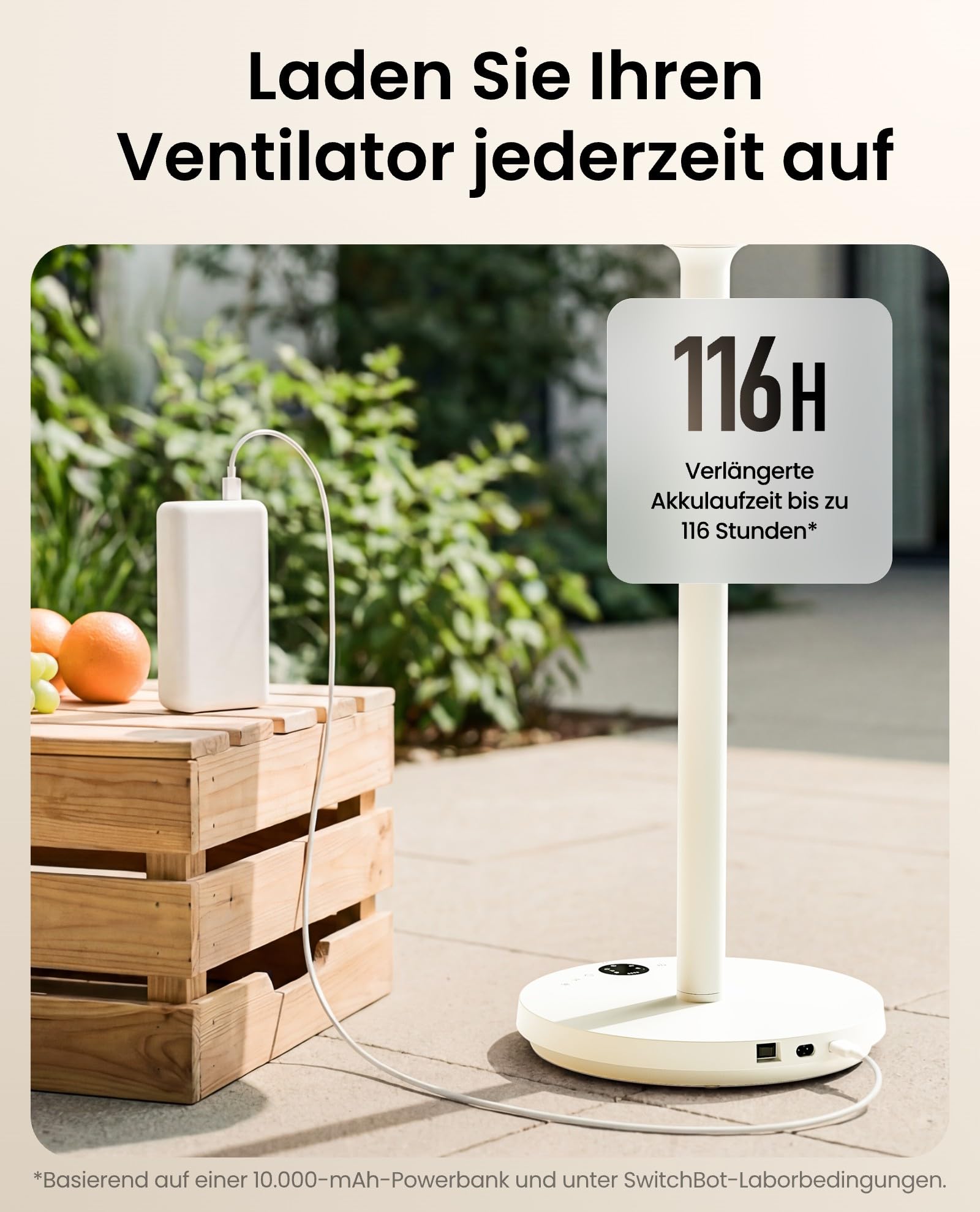 SwitchBot Standventilator mit RGB-Beleuchtung, 22 dB leise, Matter, 9,15 m³/min Luftstrom, höhenverstellbar, 4 Modi, 9 Geschwindigkeiten, 9h-Timer
