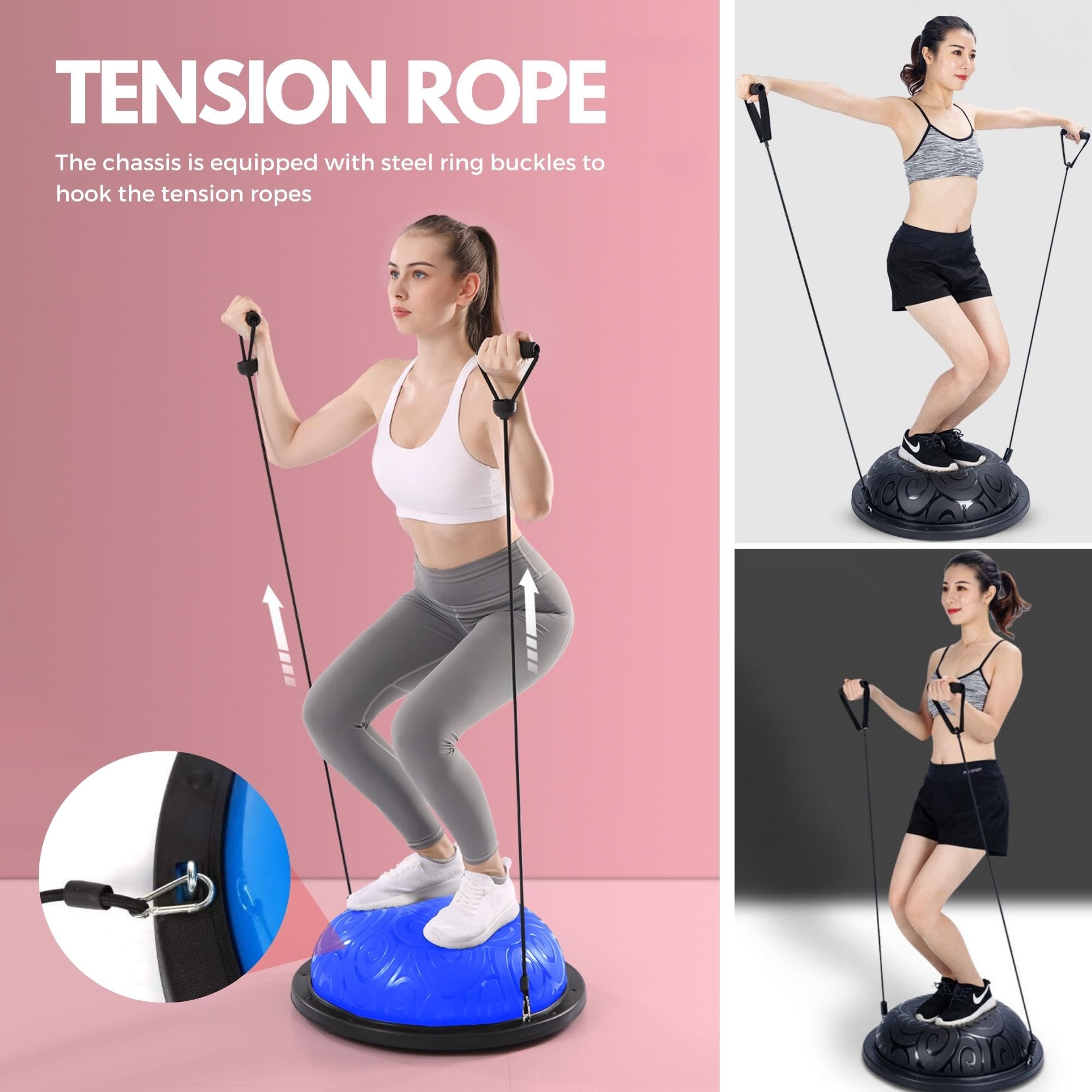 MAGIC SELECT Palla da Allenamento per l'Equilibrio. Palla Antiscivolo per Fitness, Yoga, Pilates, Allenamento della Forza con Fasce di Resistenza. Pallone Semisfera per lo Sport in Casa.