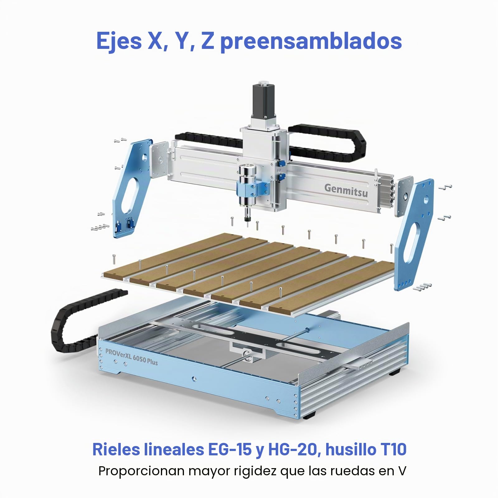 Máquina CNC Genmitsu PROVerXL 6050 Plus+ Enrutador Compacto 710 W, control GRBL, fresadora CNC de corte de 3 ejes, mesa híbrida, área de trabajo 600 x 500 x 115 mm