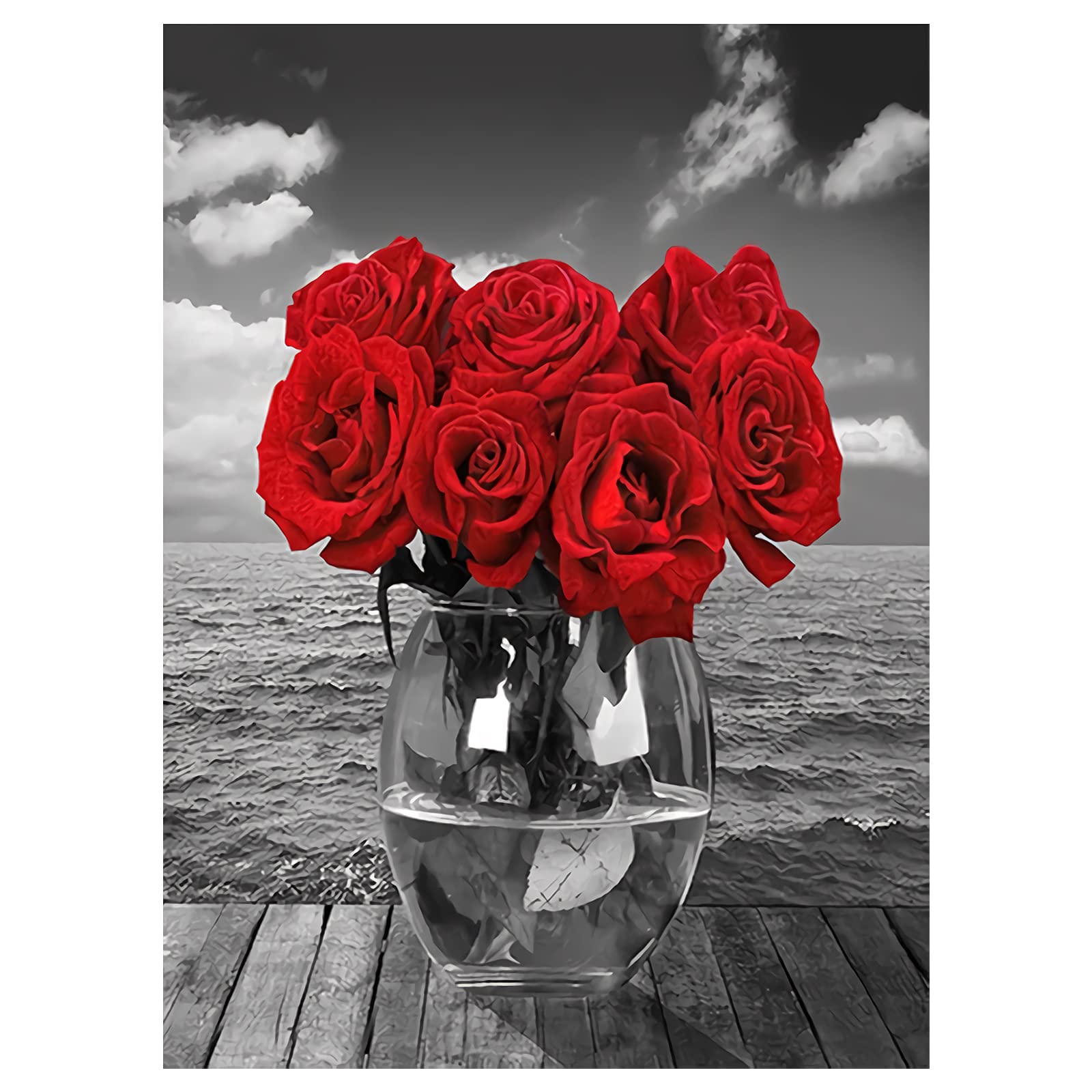 VETPW DIY 5D Rose Diamond Art Painting Kit for Adults Beginners, Full Drill DIY Diamond Rhinestone Painting Embroidery Pictures Cross Stitch Craft Arts for Home Wall Decor (30x40CM)