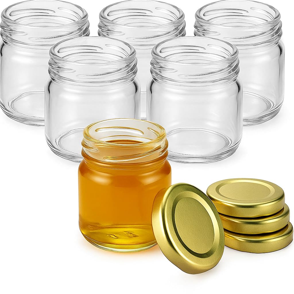 120 Barattoli in Vetro 40ml con Tappi Oro | Vasetti Ermetici per Miele, Spezie, Confetture, Bomboniere | Mini Contenitori Riutilizzabili e Lavabili | Set da 120 Pezzi