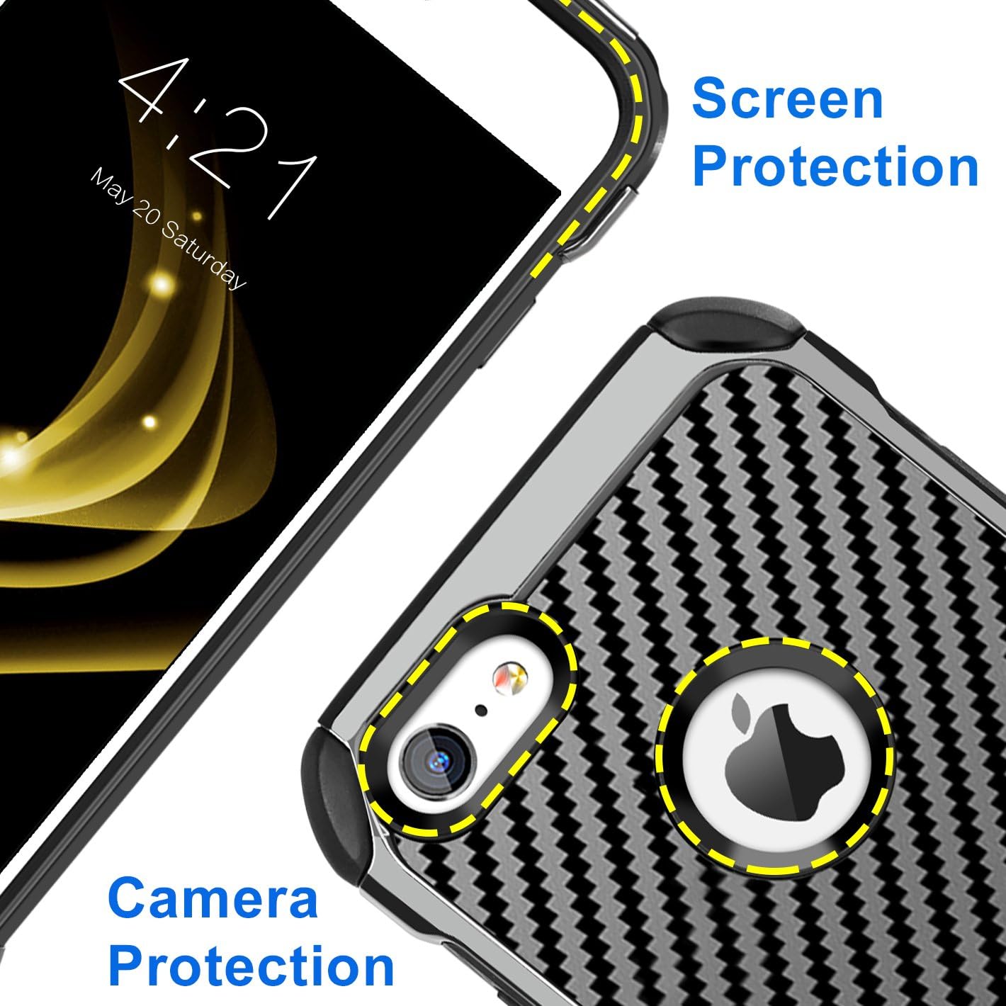 BENTOBEN iPhone 6 Case, iPhone 6S Case, 2 in 1 Cool Slim Hybrid Hard PC Cover Laminated with Carbon Fiber Chrome Anti-Scratch Shockproof Protective Case for iPhone 6/iPhone 6S (4.7 inch), Black