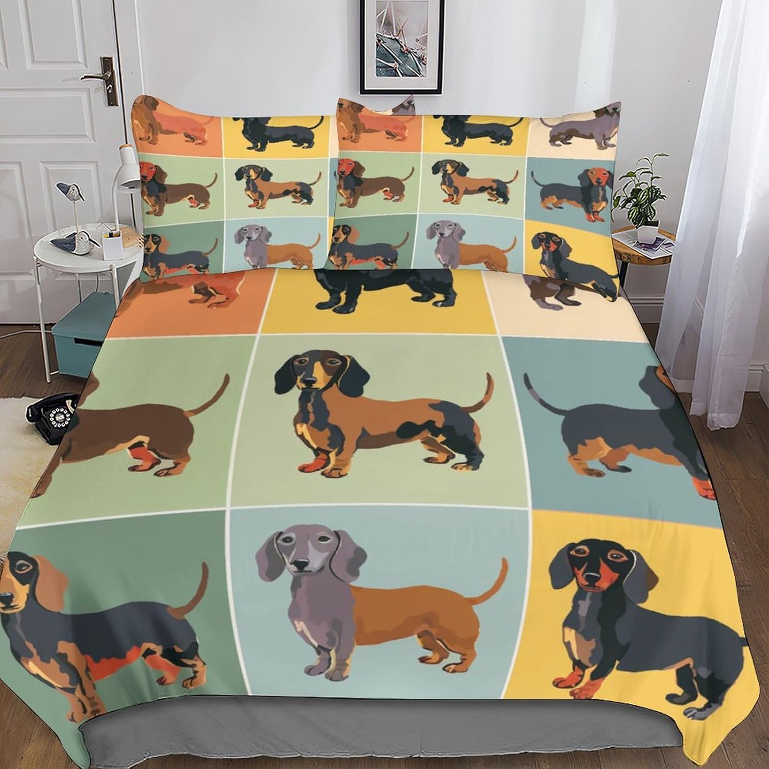BLUEZY Cute Dachshund Dog Duvet Covers Set, Children's Microfibre Bed