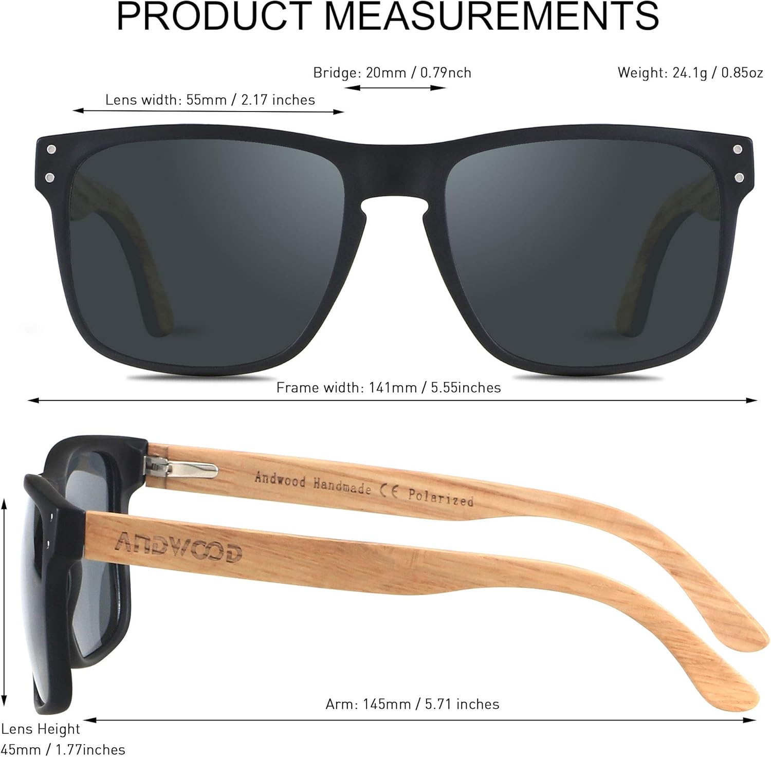 ANDWOOD Mens Sunglasses Polarized UV Protection Wooden Frame Beach Sun Glasses Womens Square Wood Shades - Image 6