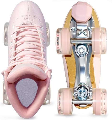 Miniatura 21 de Patines de ruedas para mujeres u hombres con tapones de goma ajustables en altura, patines retro de gamuza para exteriores e interiores