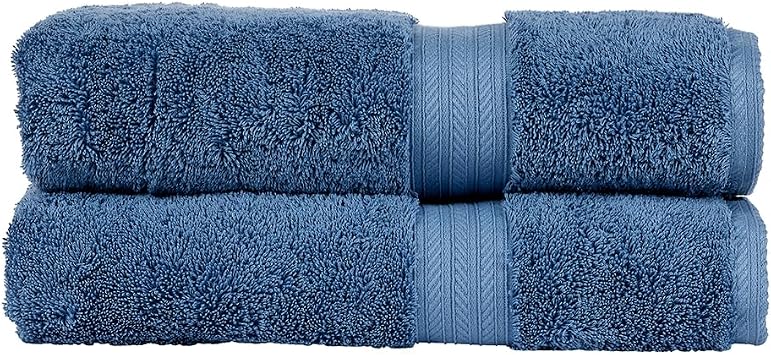 Christy Renaissance 2 Bath Towels Set | Denim Blue | 100% Egyptian Cotton Pile | Luxuriously Soft and Super Absorbent | 675 GSM | Plush Fluffy and Long Lasting
