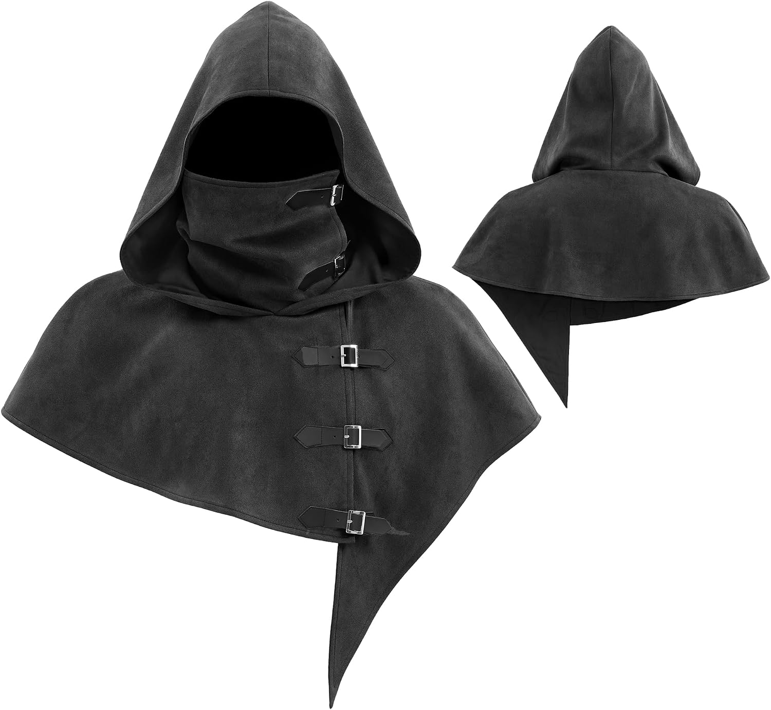 Steampunk Cowl Gothic Hooded Short Cape Renaissance Medieval Cloak with Buckles Cosplay LARP Costume