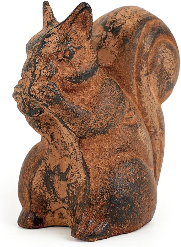 Sungmor Cast Iron Squirrel Statue, Vintage Animal Collection Figurines, Home Office Table Decor, Paperweight, Doorstop, Garden Lawn Cute Ornament, Rust Finish - Image 2