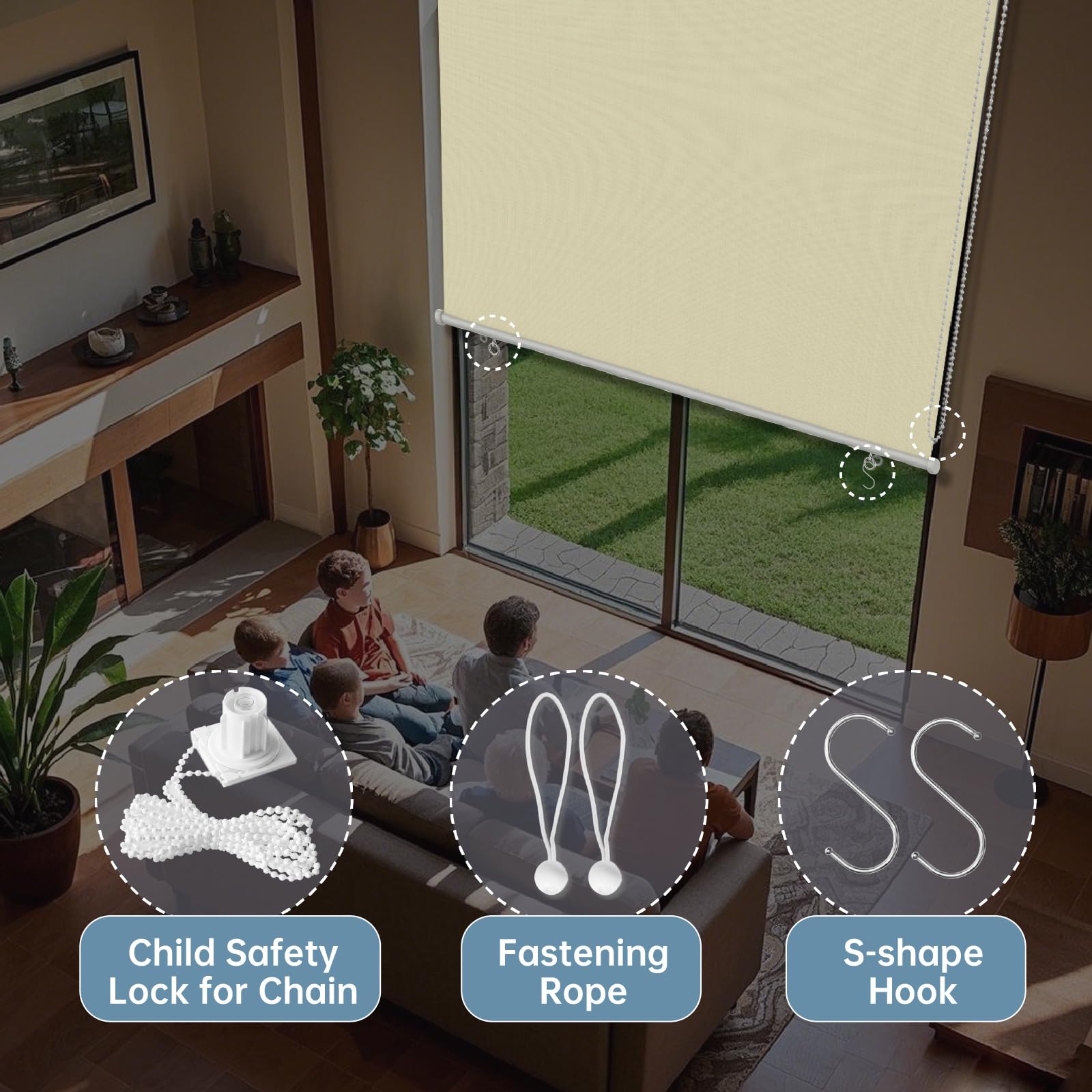 Store Occultant Opaque, Store Enrouleur Thermique Isolant, Rideau Occultant pour Portes et Fenêtres, Protection Intérieurs Solaire et Privée, Installation Simple, Beige, 140x140cm