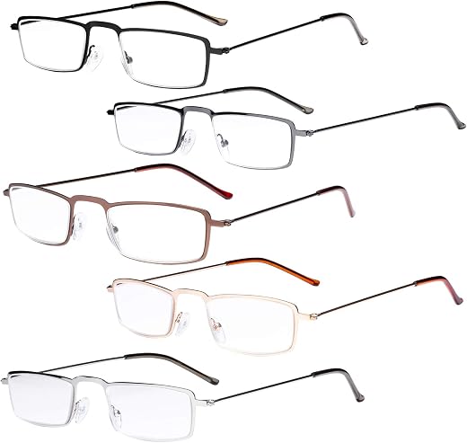Eyekepper 5-Pack Straight Thin Stamped Metal Frame Half-Eye Style Reading Glasses Readers