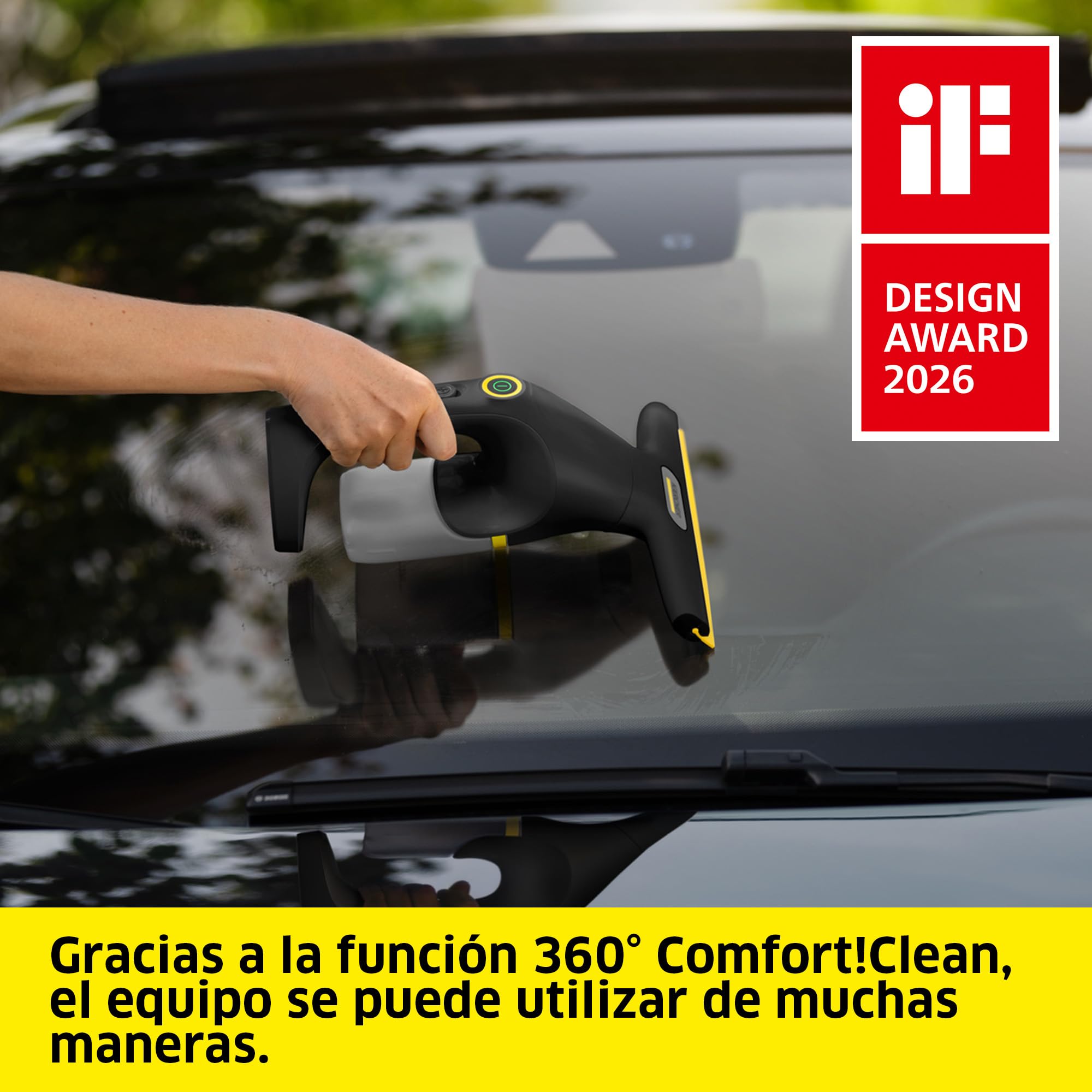 Kärcher limpiadora de cristales con batería WV 1 Compact Care Extra+ Black, autonomía: 25 min, depósito: 100 ml, peso: 0,5 kg, botella pulverizadora con paño de microfibra, 500 ml de limpiacristales
