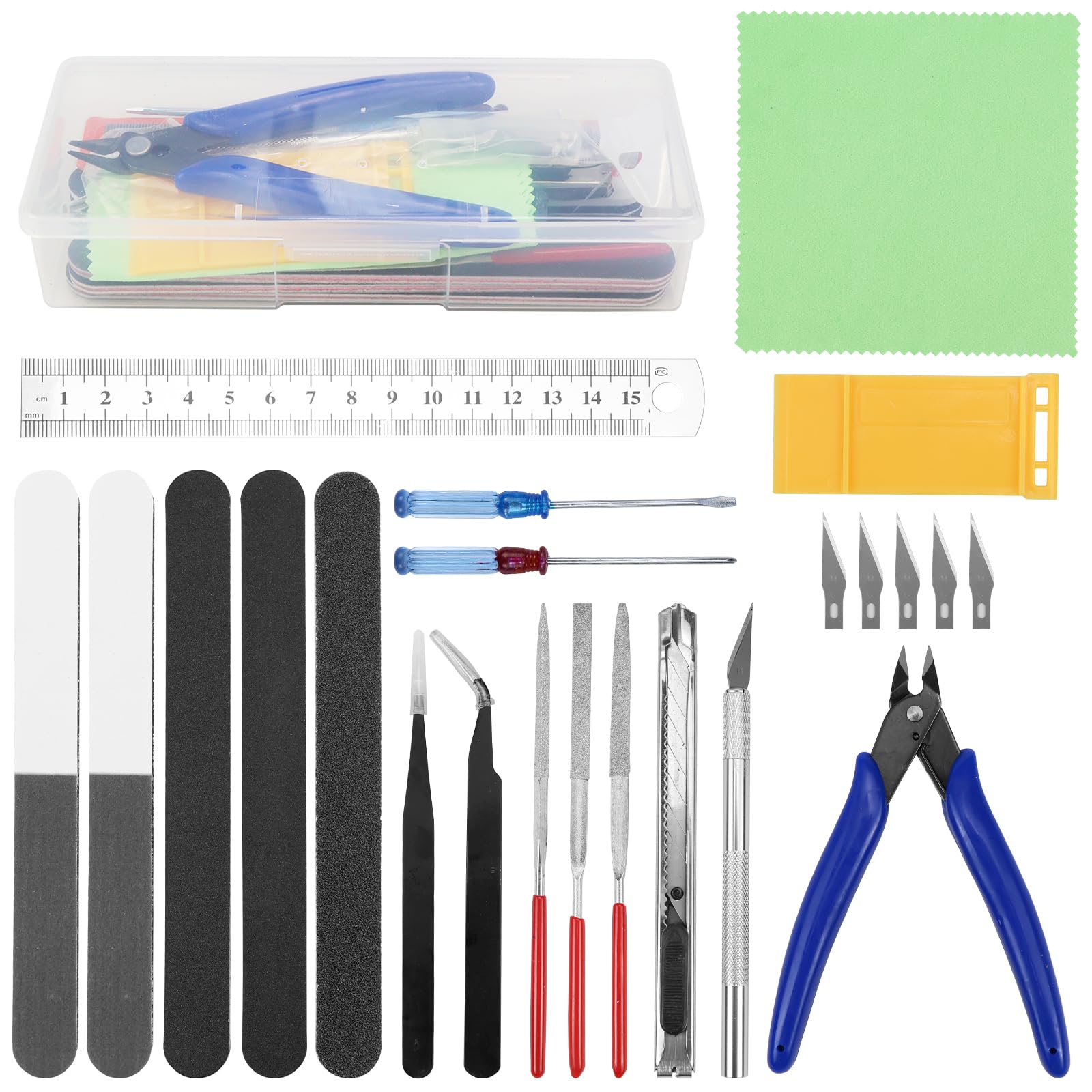 Outils de Modélisme 24 Pièces Kit Maquette Modelisme, Modèle Outils Kit, Kit Maquette Construction Modèle de Base Réparation et Fixation pour Bâtiments Voitures Avions Modélisme