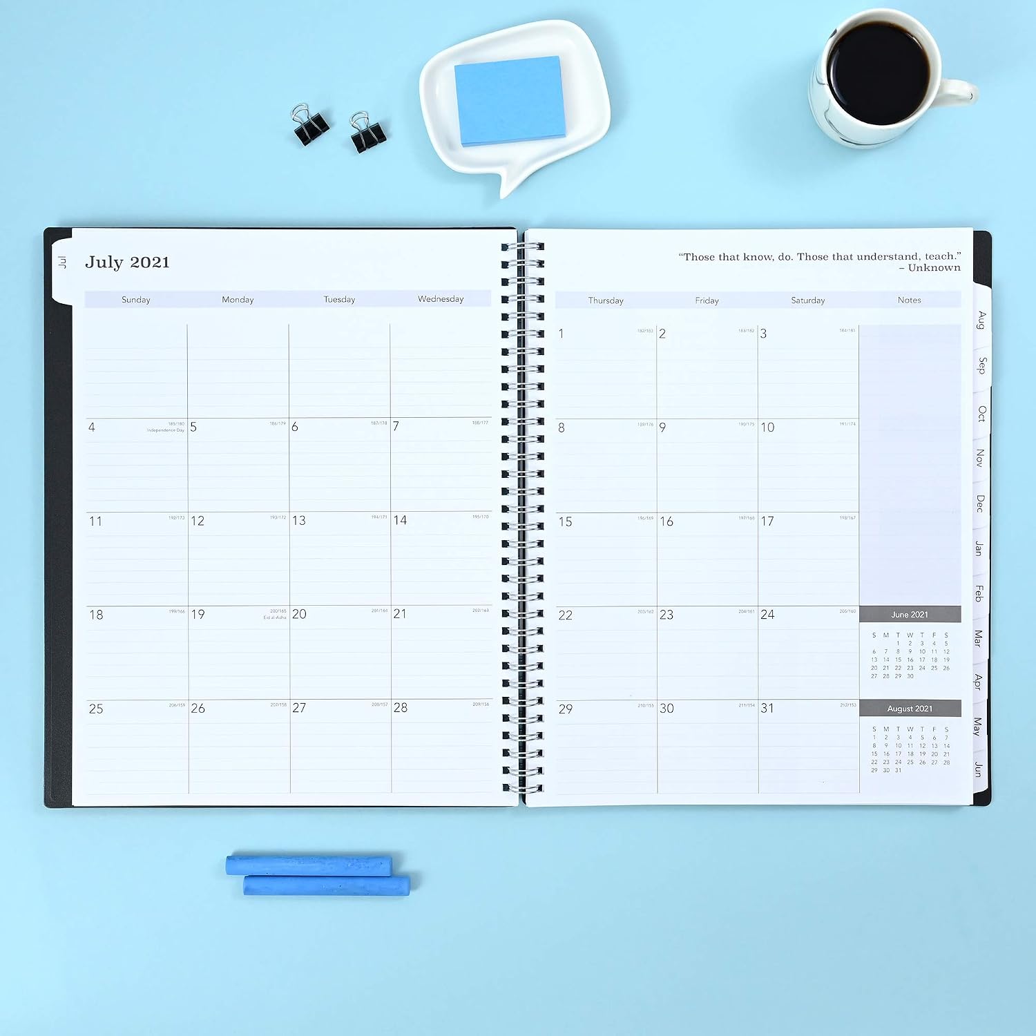 Blue Sky 2021-2022 Academic Year Teachers Weekly & Monthly Lesson Planner, 8.5" x 11", Flexible Cover, Wirebound, Black (134433)