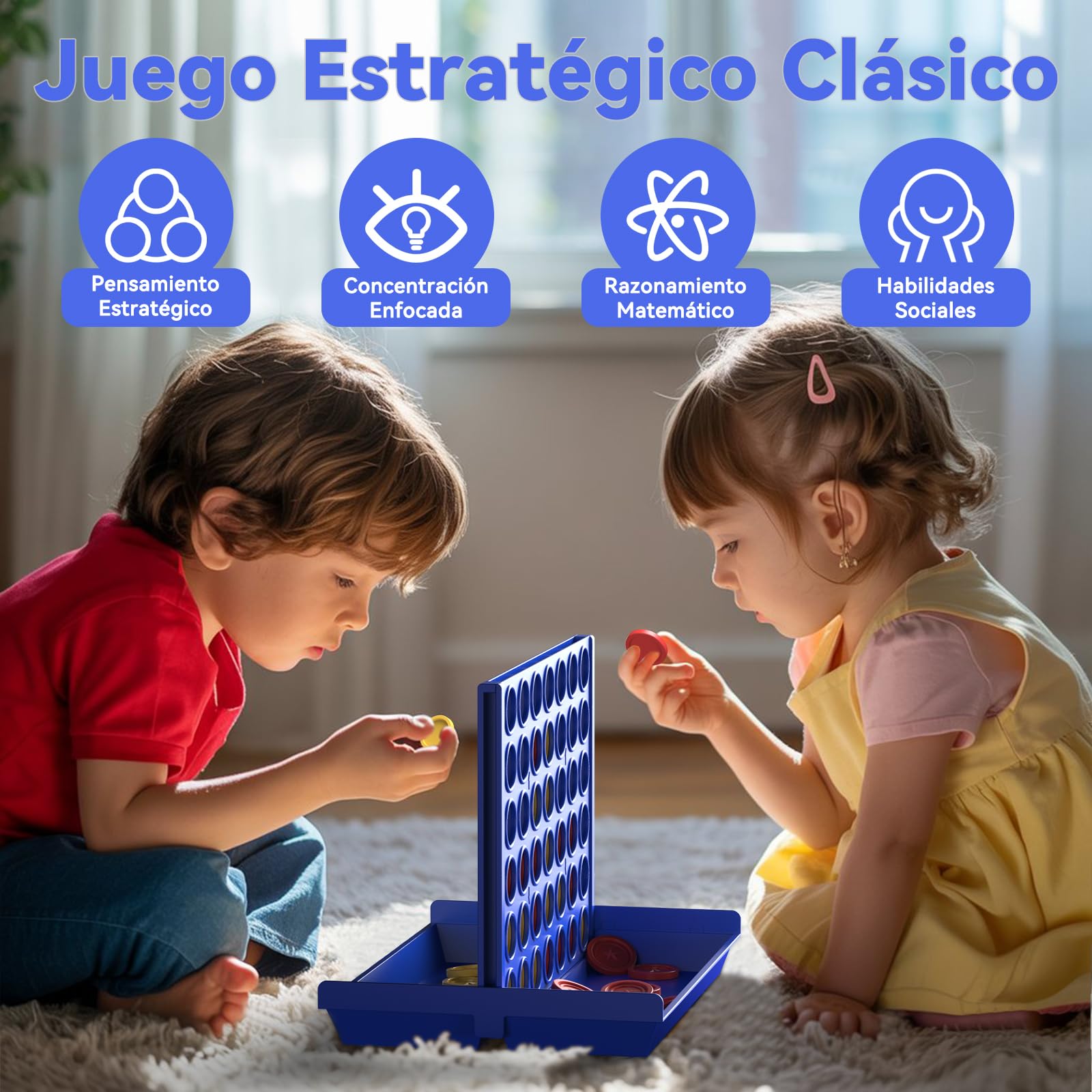 Pup Go 4 en Raya Estándar para Niños de 3 Años+, Ideas, Juego de Mesa Clásico y Familiar, Juguete Estrategia Educativo, Tablero Plegable con 6 Discos de Repuesto