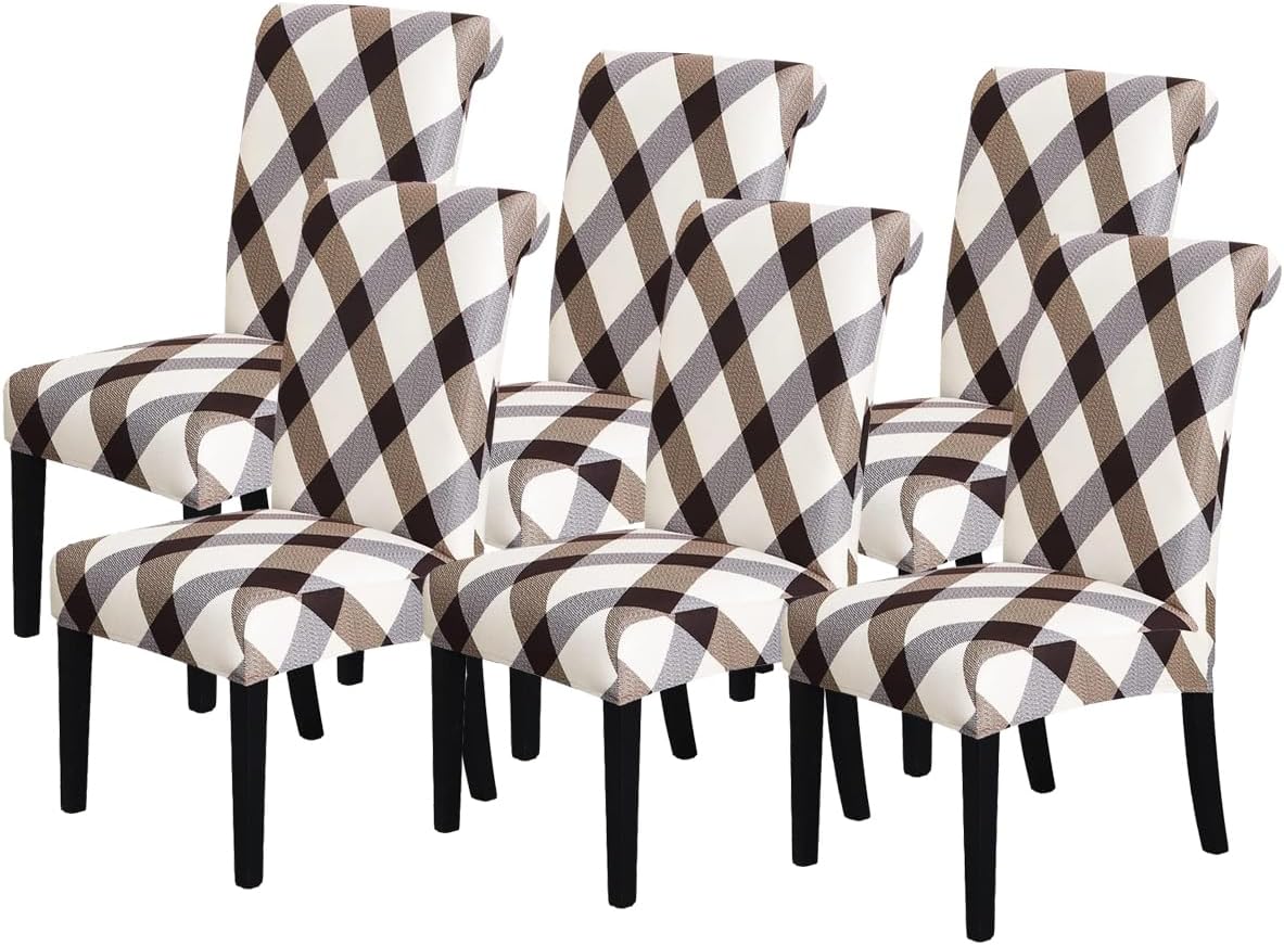 AAZEEM Dining Room Chair Covers - Stretch Parsons Chair Slipcovers | Elastic Chair Cover | Removable, Washable Set of 8 (Beige Chair Cover 6, 6)
