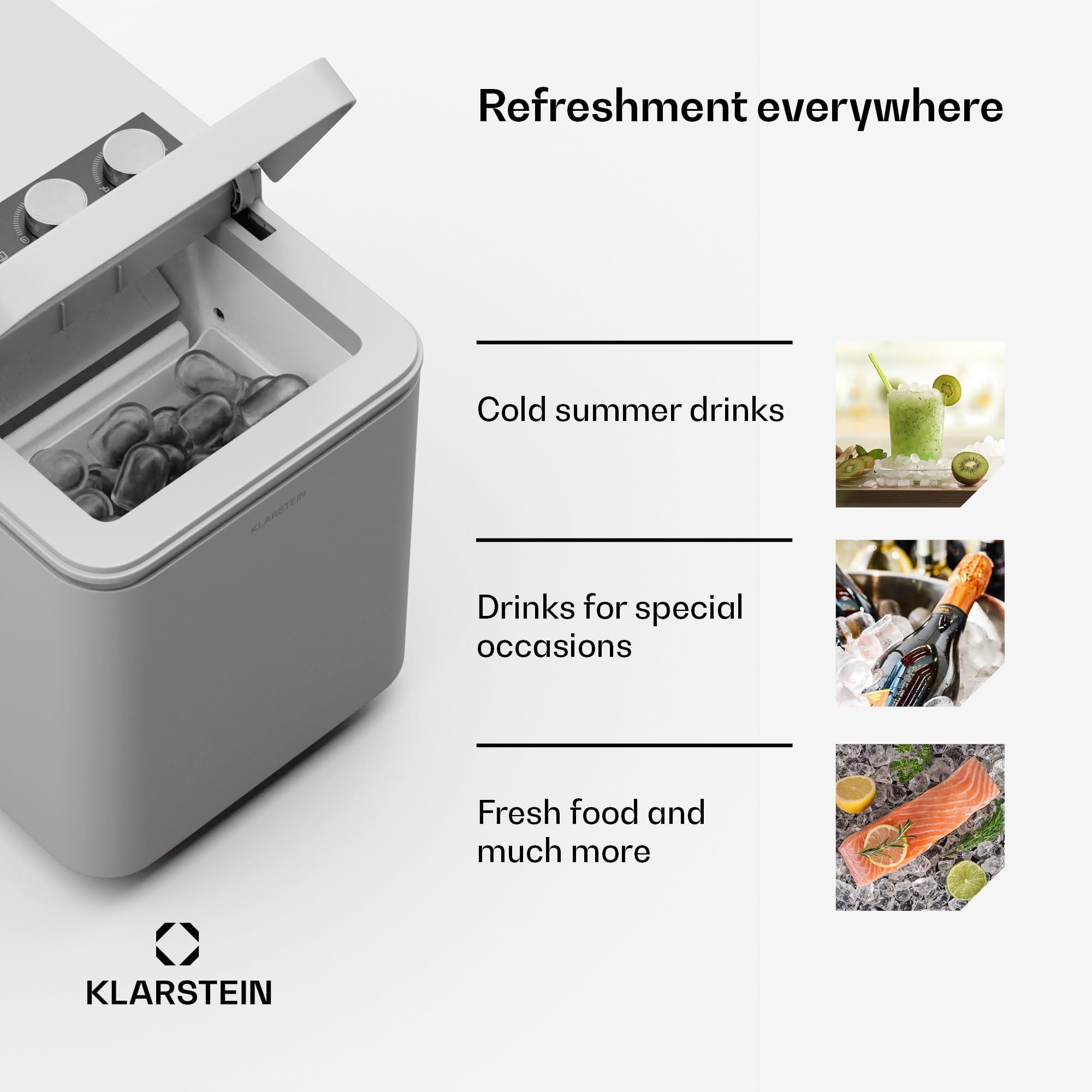 KLARSTEIN Icecraft máquina de Hielo - 12kg/24h, 6 Minutos, 2 tamaños de Cubitos, automática, fácil de Usar, diseño Moderno, para casa y Bar, máquina de Hacer Hielo pequeña, Blanco