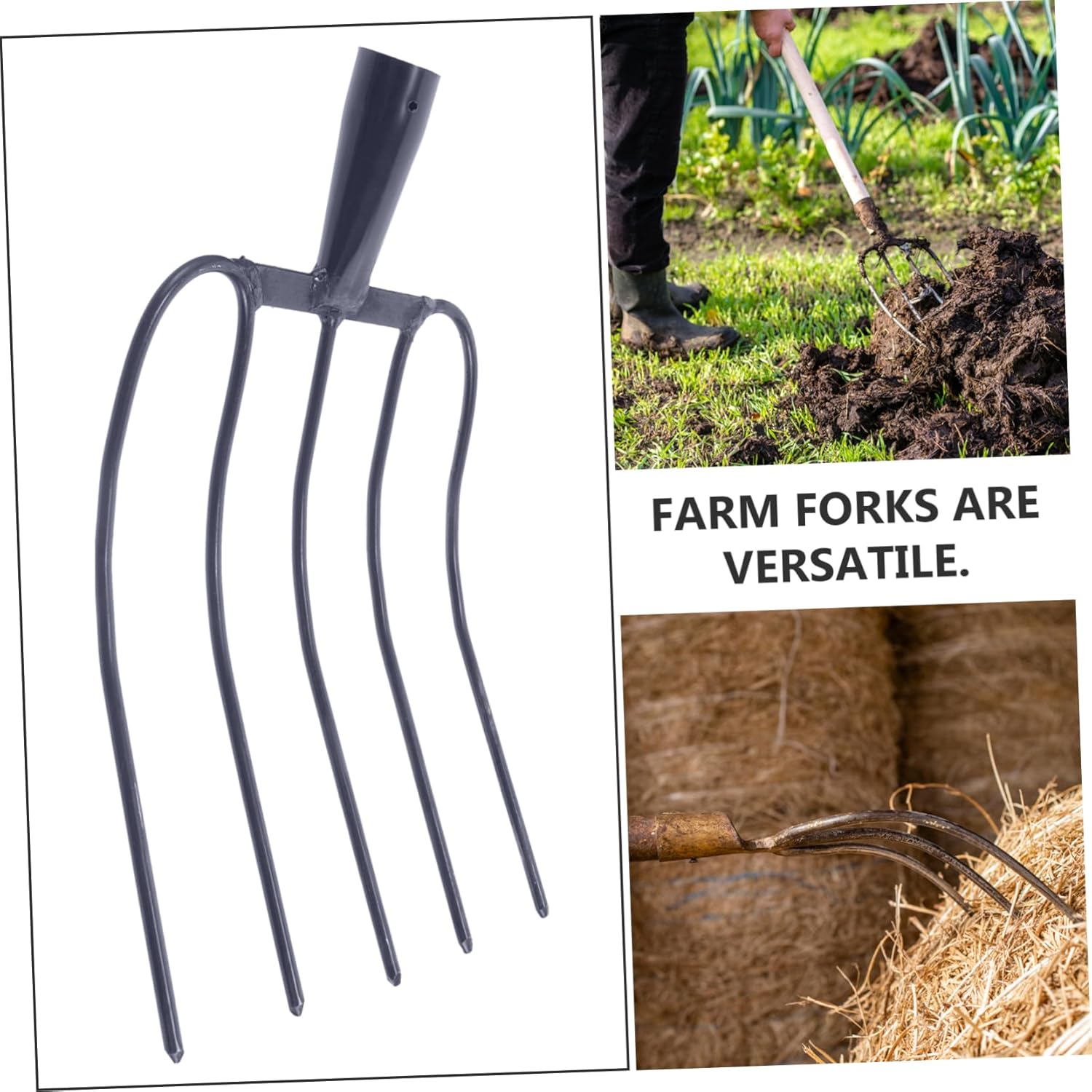 Multi-Functional Iron Manure Fork for Efficient Waste Management Rural Areas Durable Resistant Agricultural Grass Fork for Lawn Maintenance and Landscape Upkeep