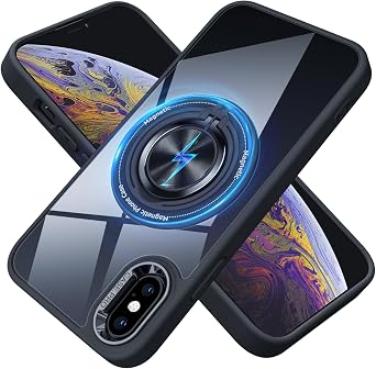 for iPhone Xs Max Case Compatible with Magnetic,with Ring Holder,Transparent Hard PC Scratchproof Case,Bracket Phone Case 6.5inch,Black JUS12-41