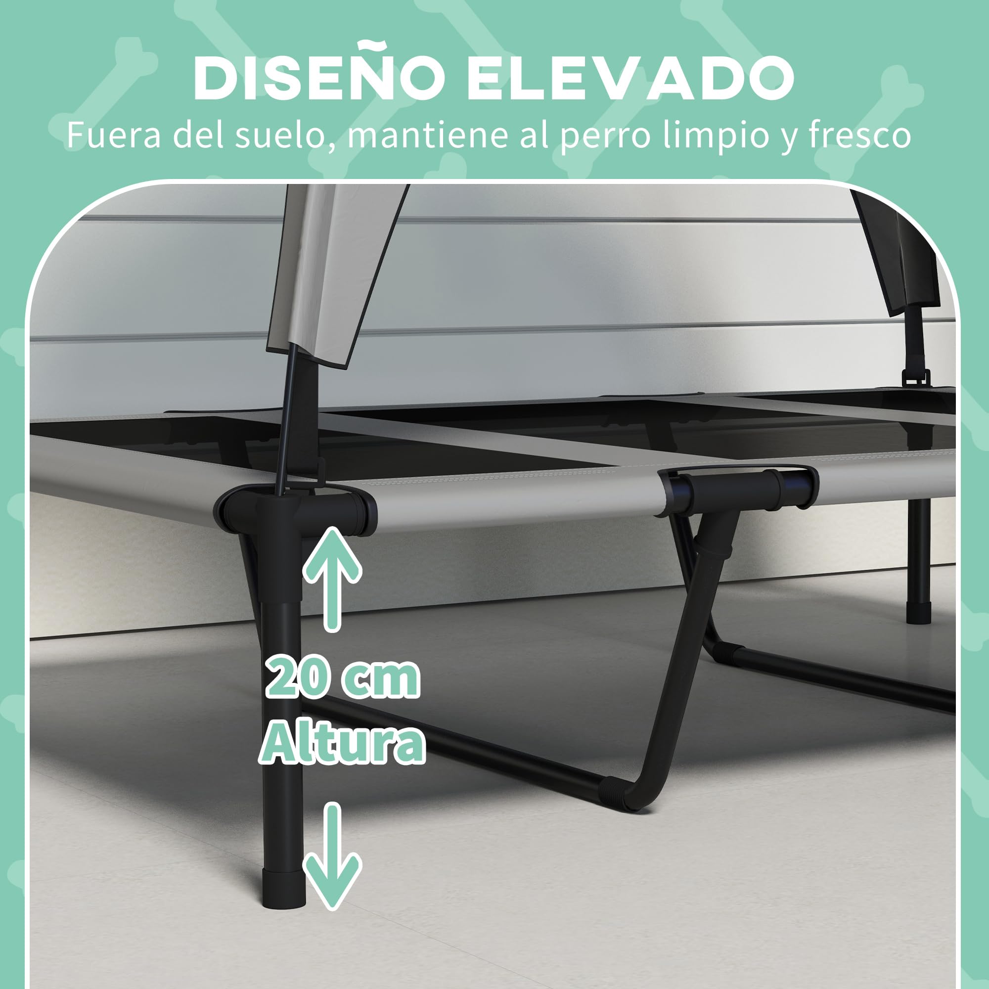 PawHut Cama para Perros Elevada con Toldo 106x76x94 cm Gris Claro | Cama para Perros Grandes, Refrescante y Transpirable, Marco de Acero, Bolsa de Transporte, para Interior y Exterior